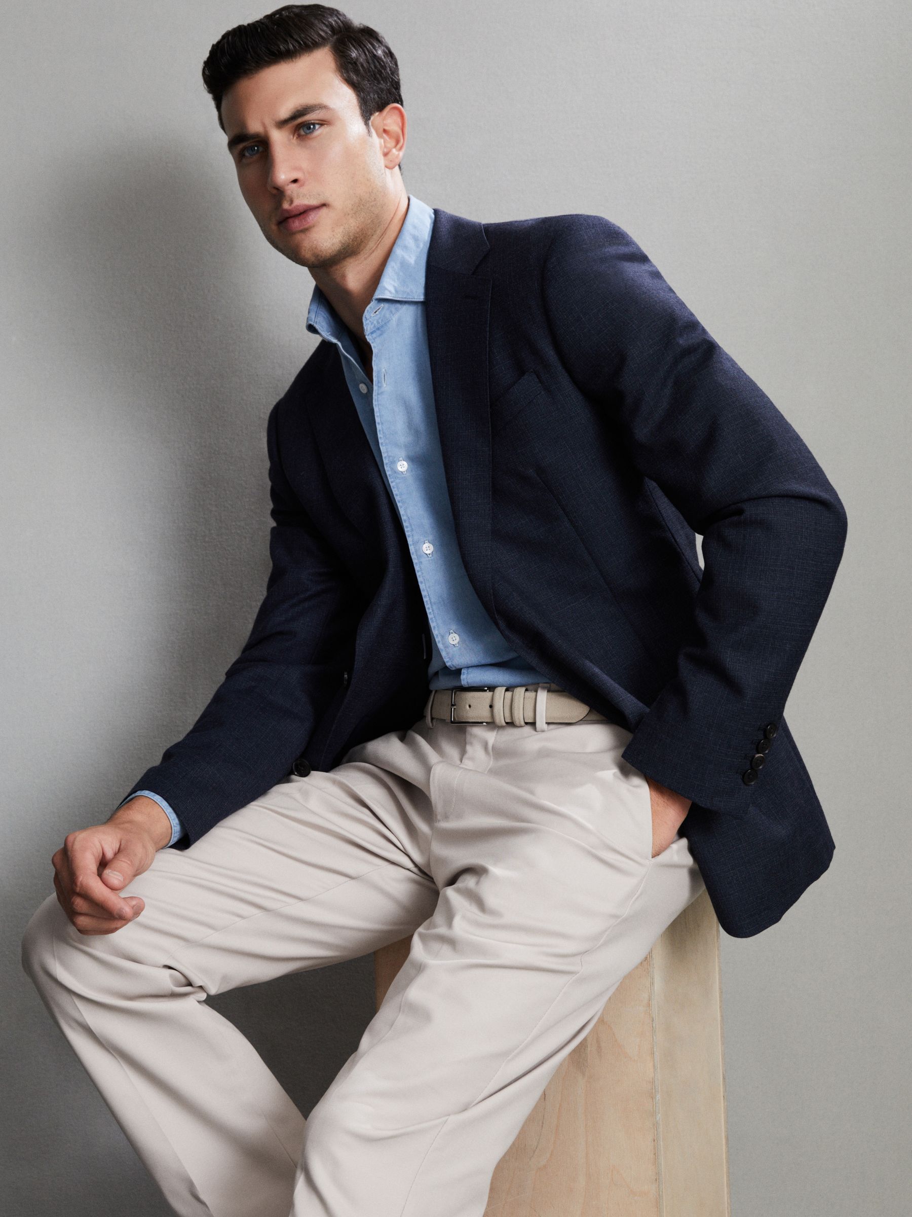 Cotton Blend Chinos in Stone