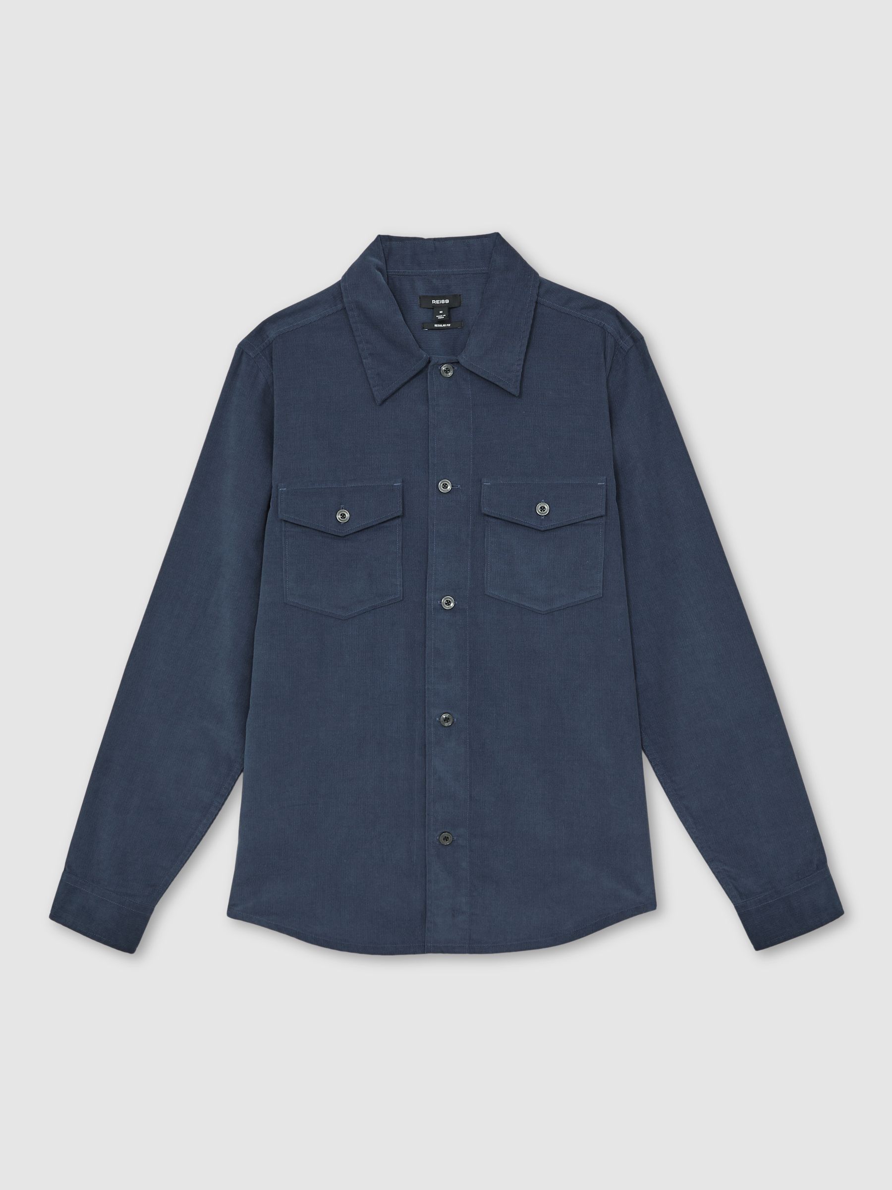 Cotton Corduroy Twin-Pocket Overshirt in Airforce Blue