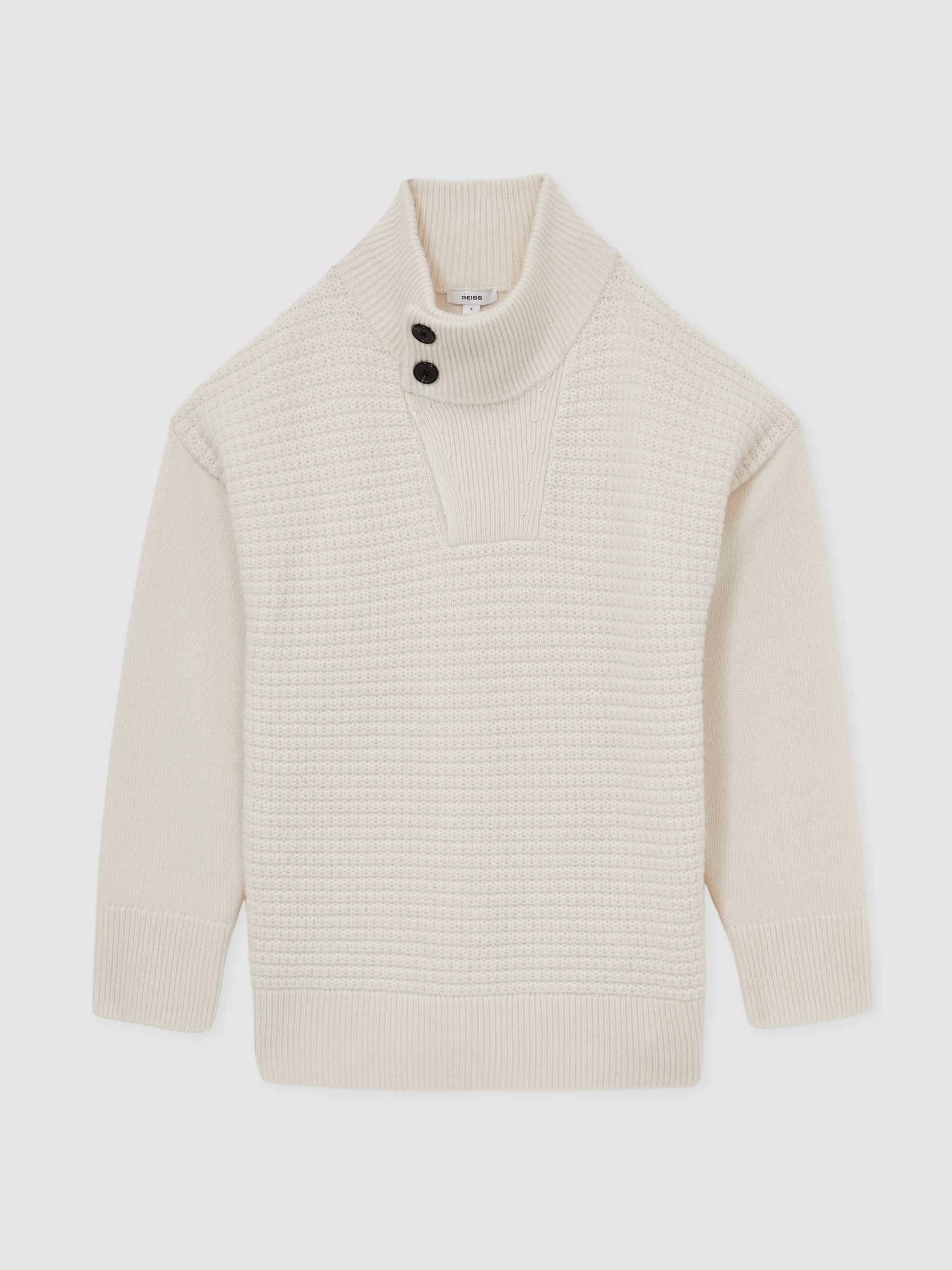 Wool-Cashmere Button-Neck Jumper in White