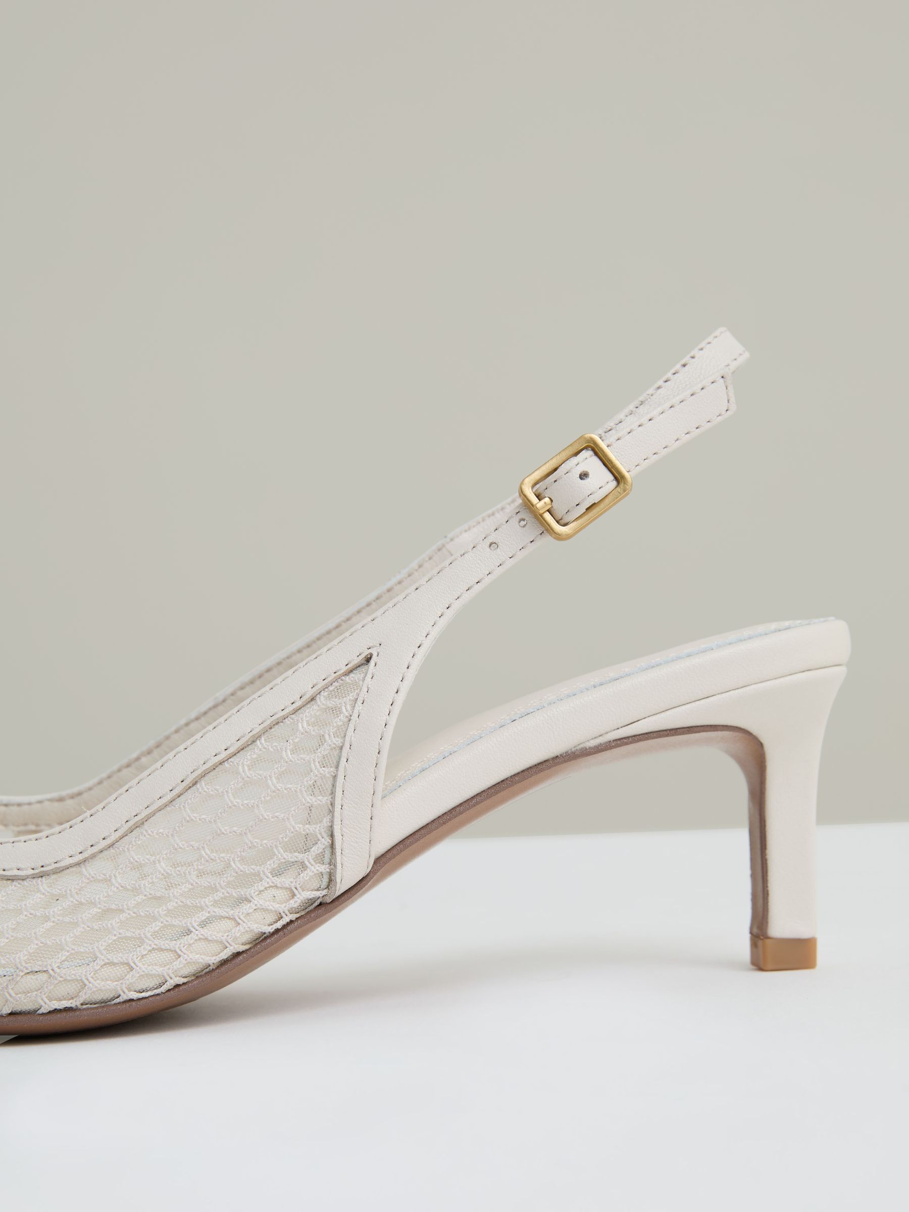 Mesh Slingback Heels in White