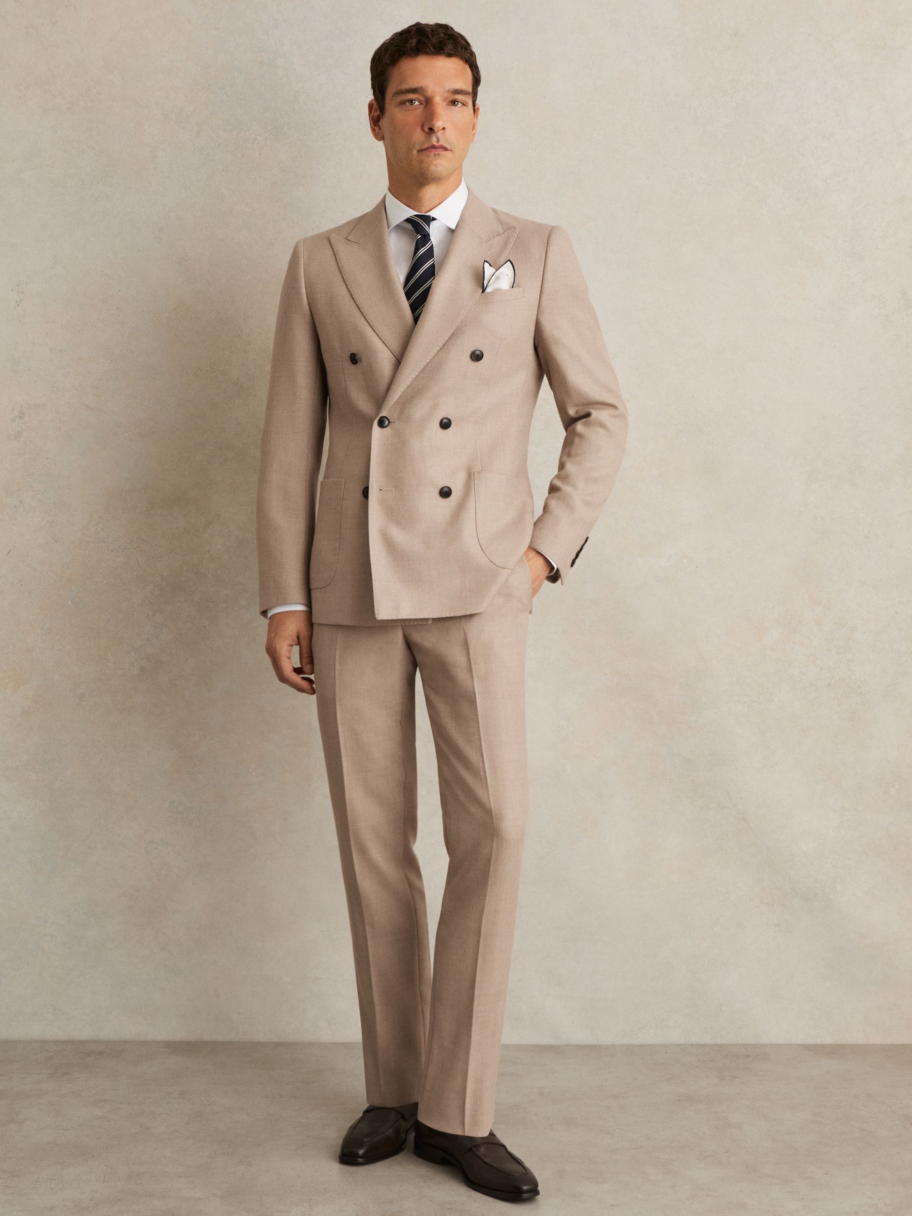 Slim-Fit Wool-Blend Double-Breasted Suit Blazer in Oatmeal Brown