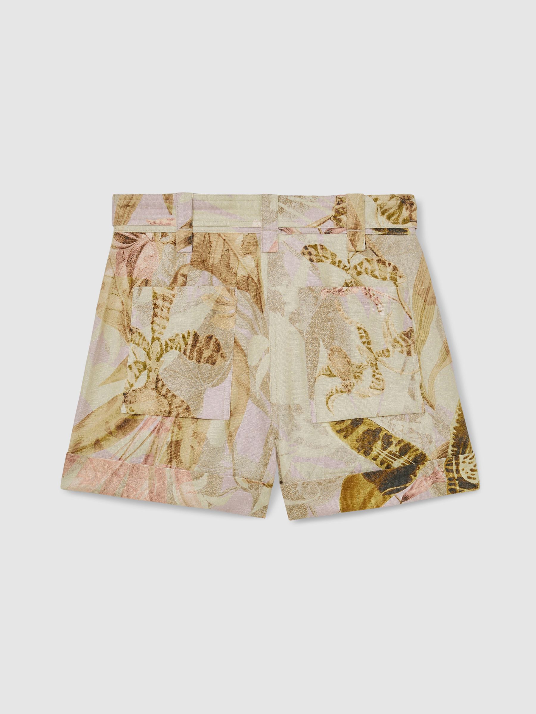 Reiss | NYBG Linen Floral-Print Shorts in Light Khaki