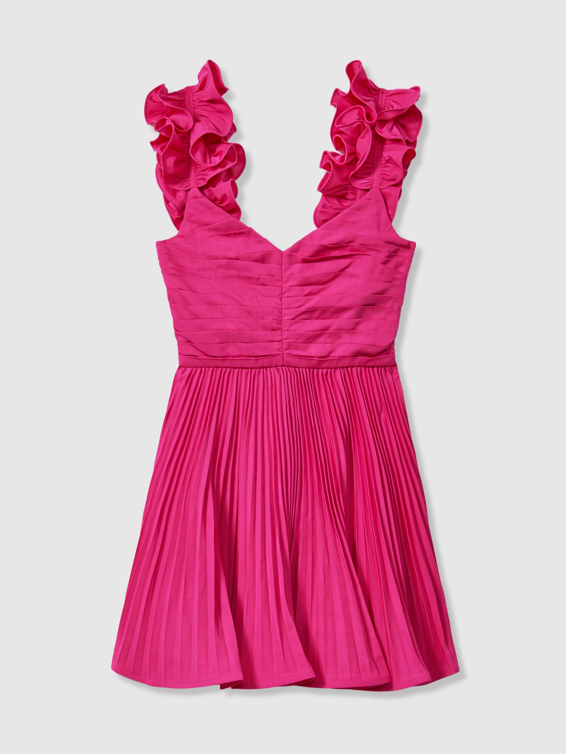 Amur Ruffle Strap Pleated Mini Dress in Pink Cabaret