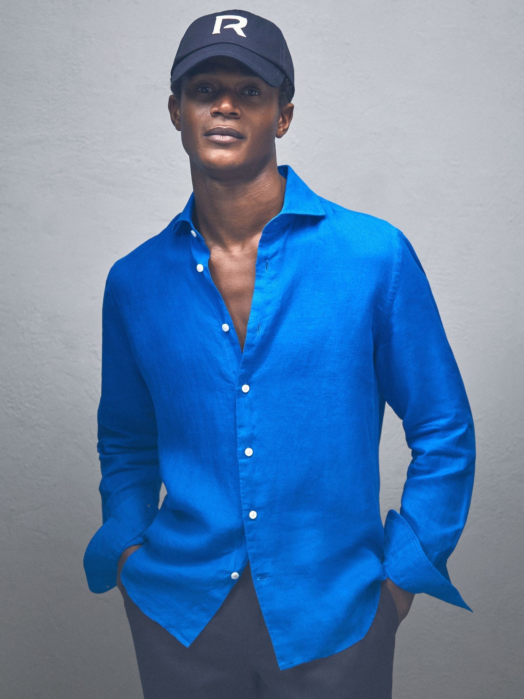 Linen Button-Through Shirt in Bright Blue