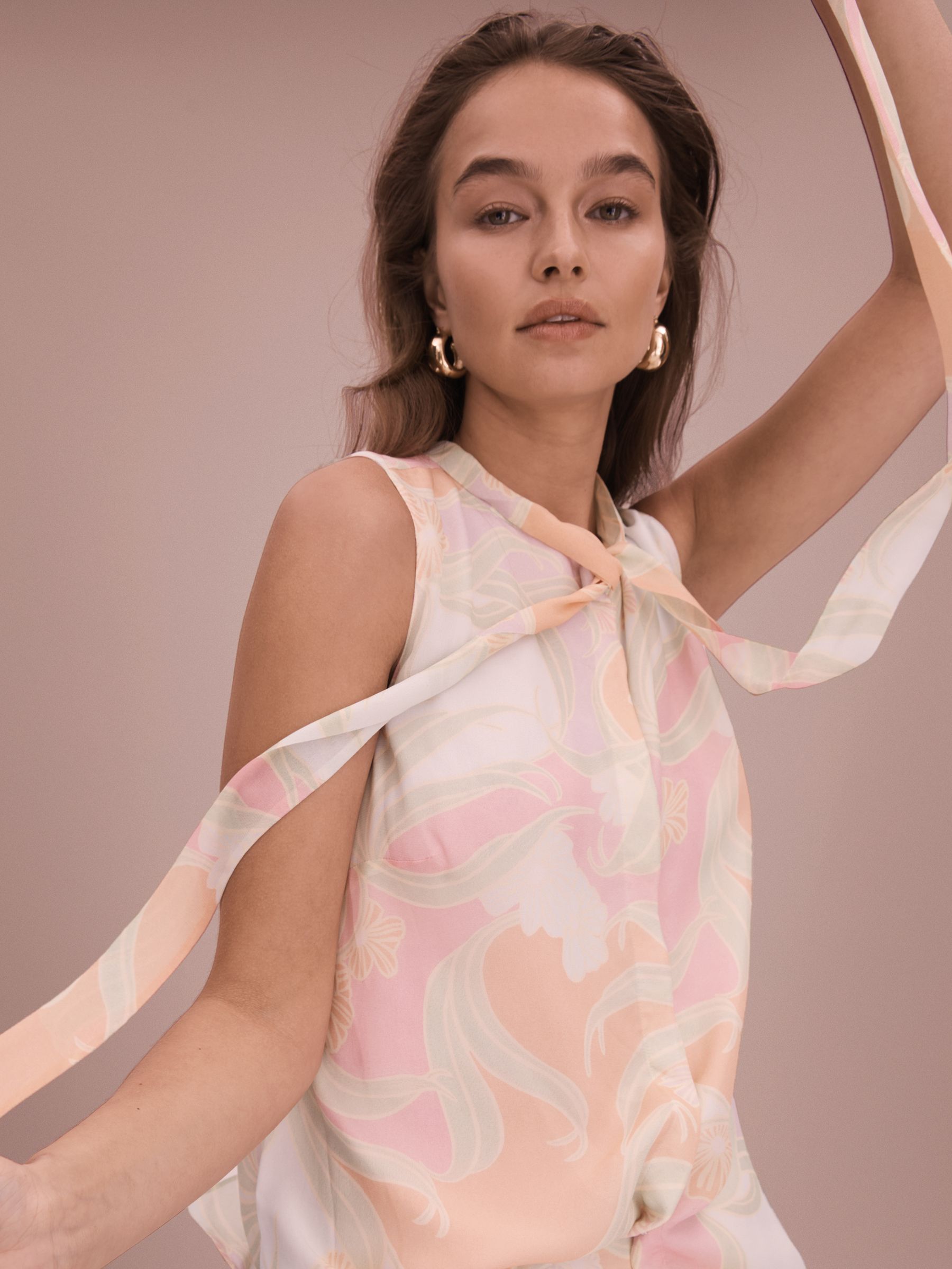 Florere Printed Tie Neck Top in Multi