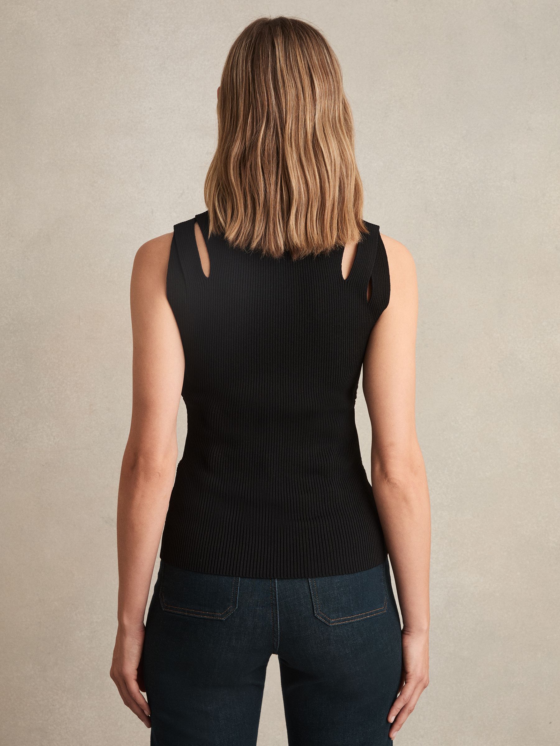 Cut-Out Rib-Knit Vest in Black