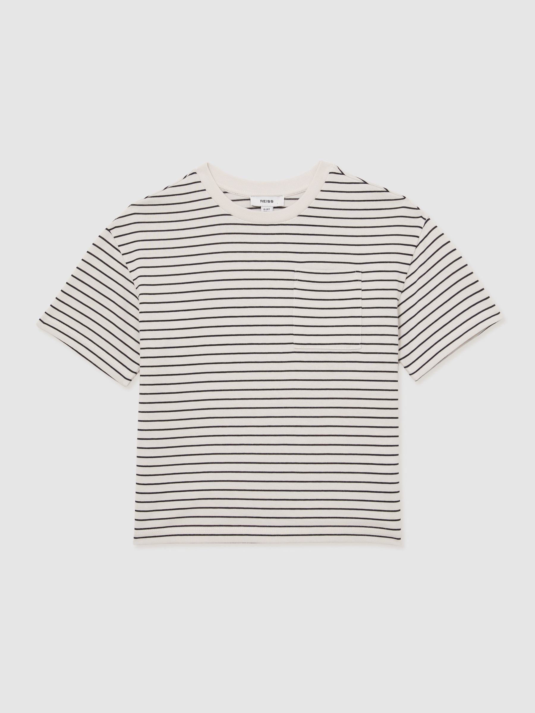 13-14 yrs Cotton-Blend Stripe T-Shirt in White/Navy
