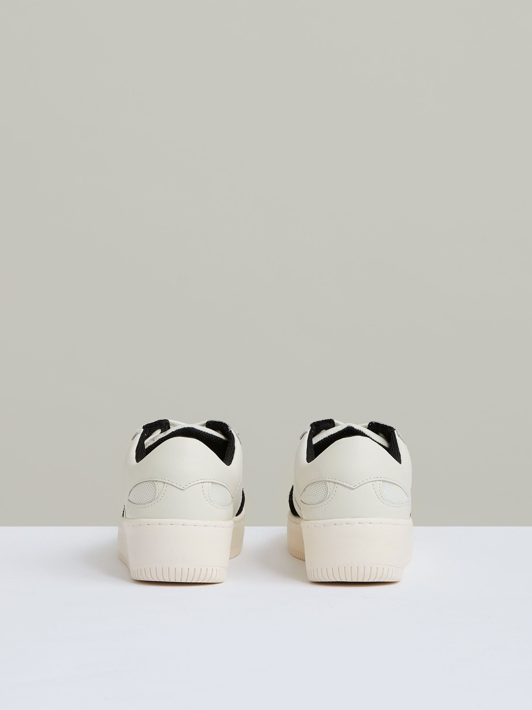 Leather And Mesh Platform Trainers in Black/White