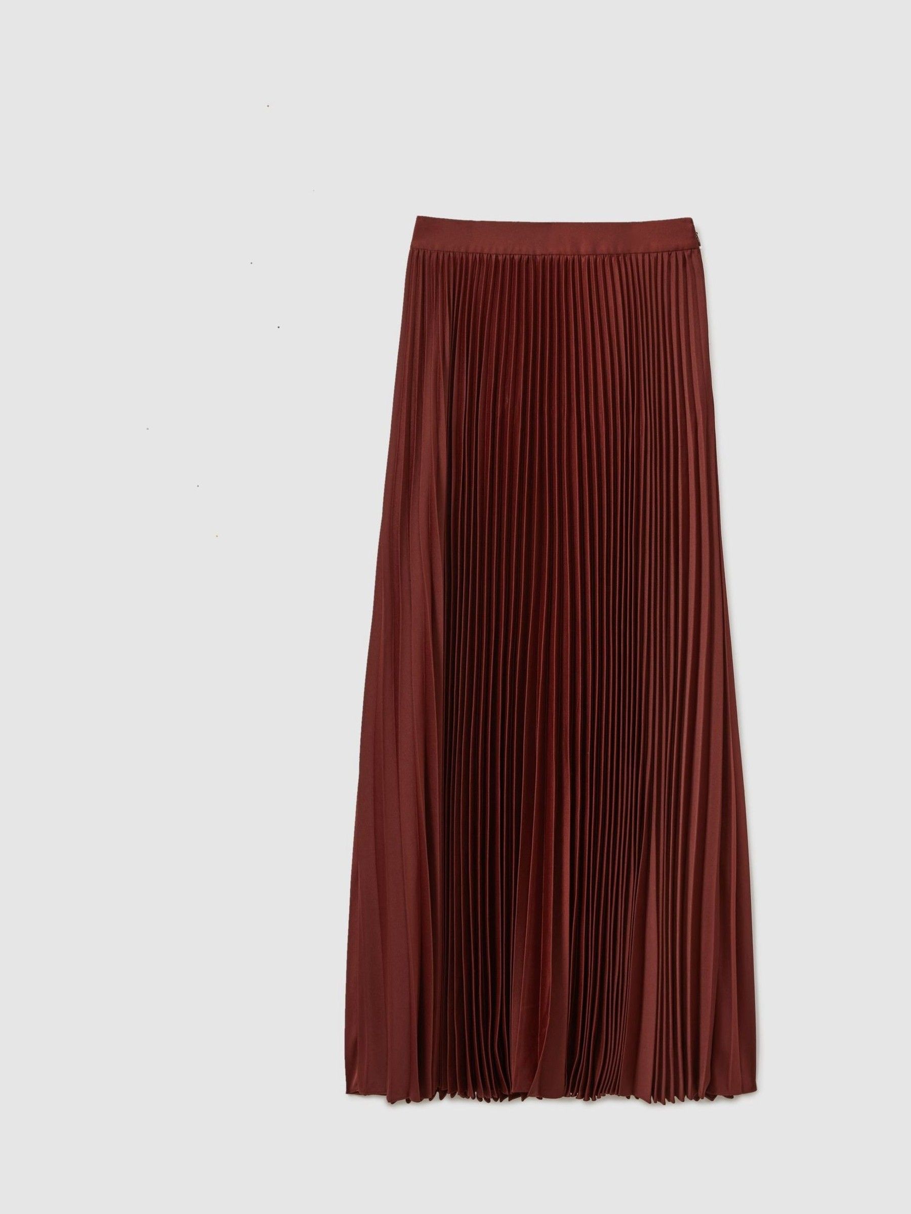 Florere Cinnamon Pleated Satin Maxi Skirt in Cinnamon
