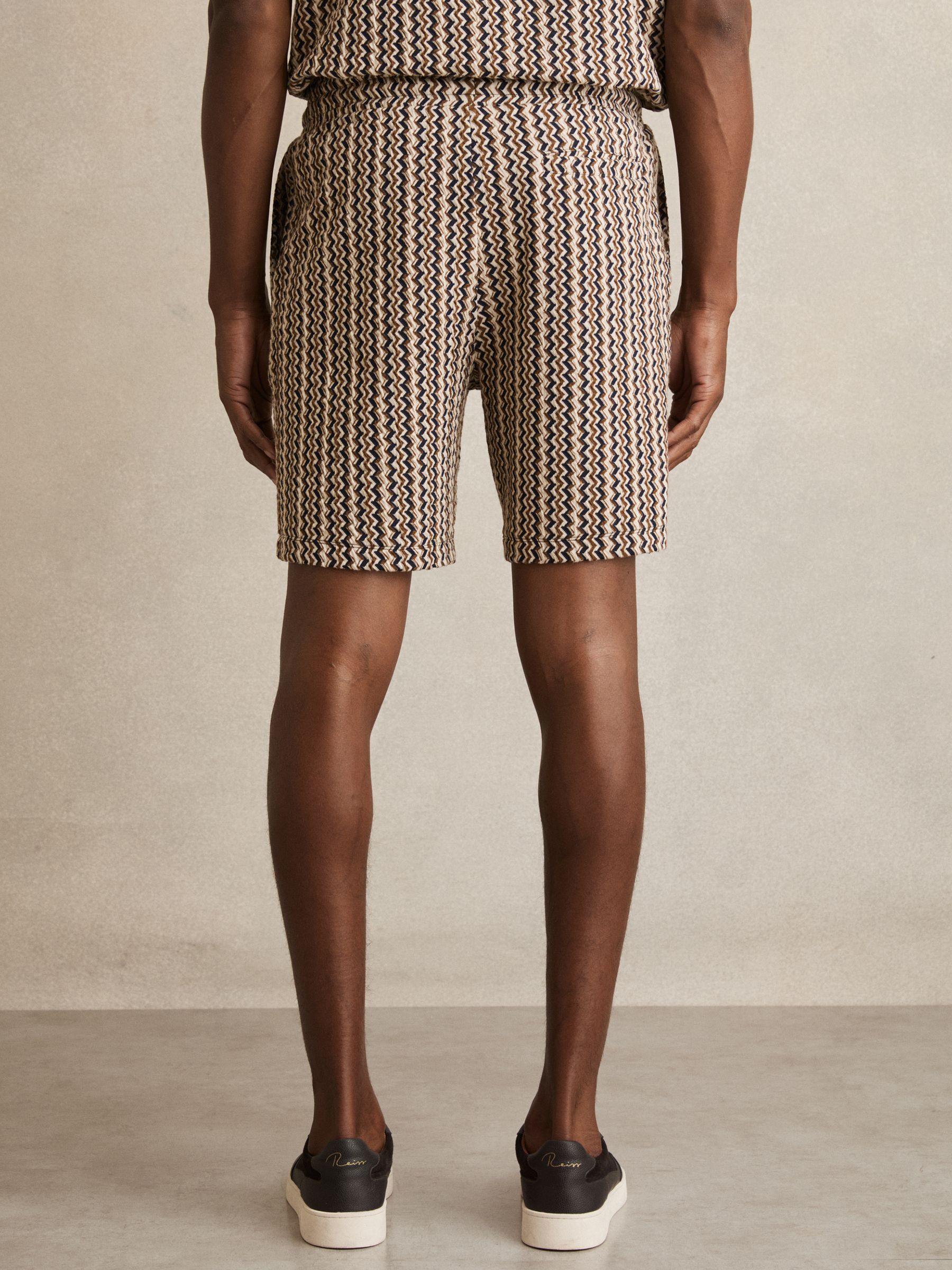Zig-Zag Knit Drawstring Shorts in Tobacco Brown