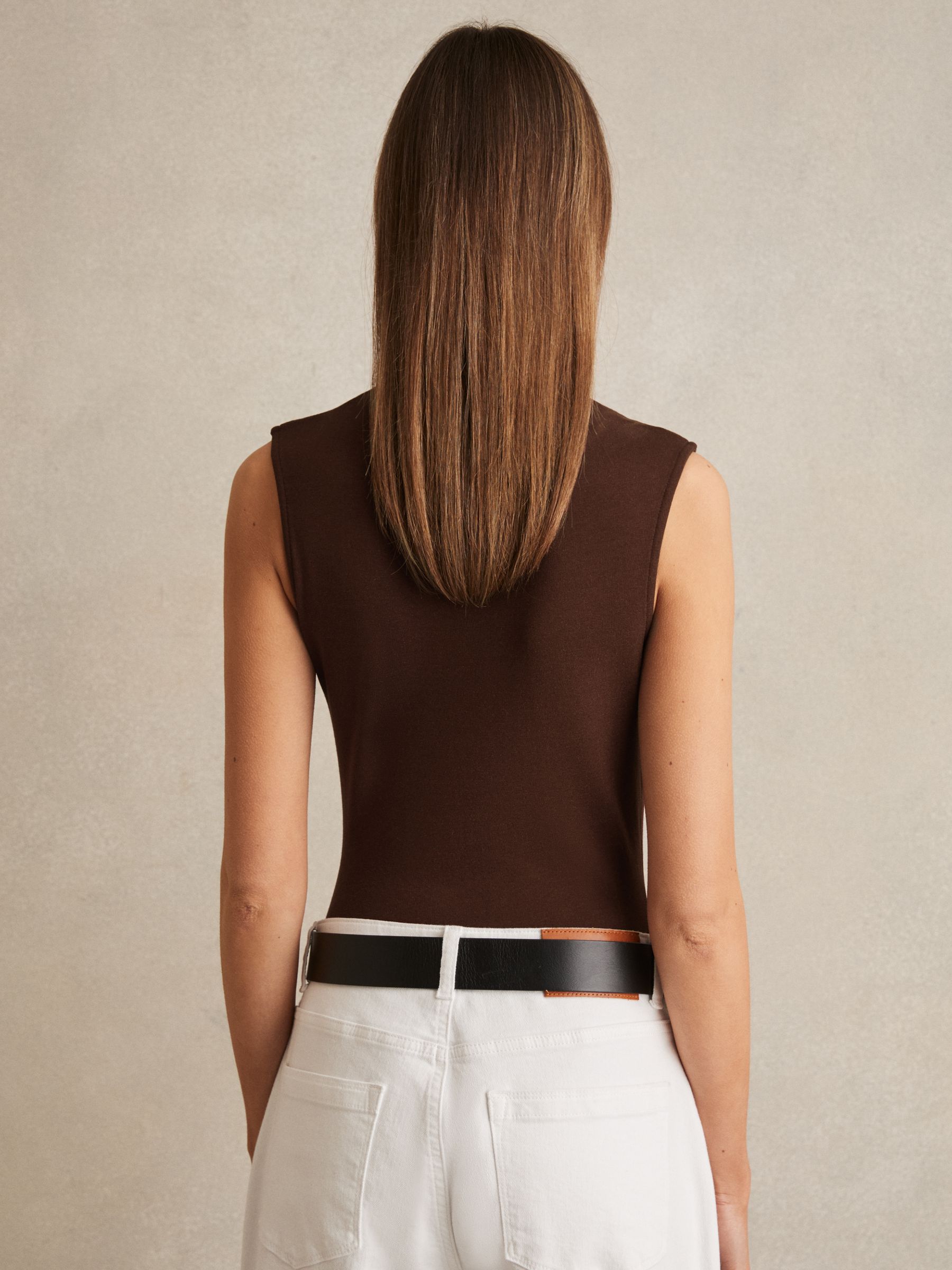 Knot Detail Jersey Bodysuit in Chocolate Brown
