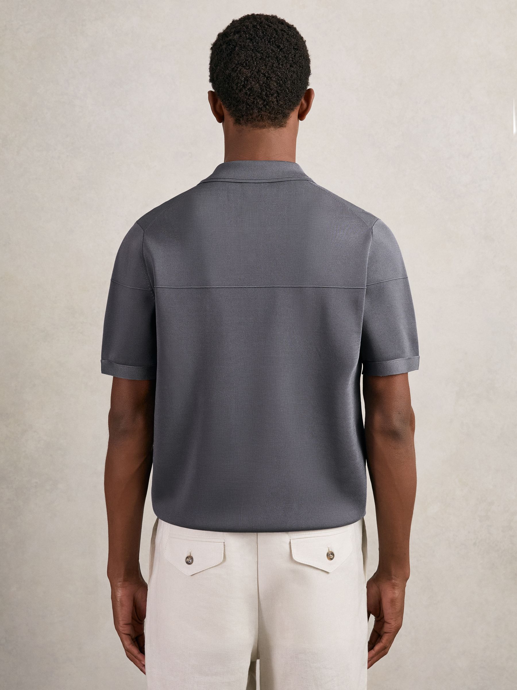 Press-Stud Seam-Detail Polo Shirt in Airforce Blue