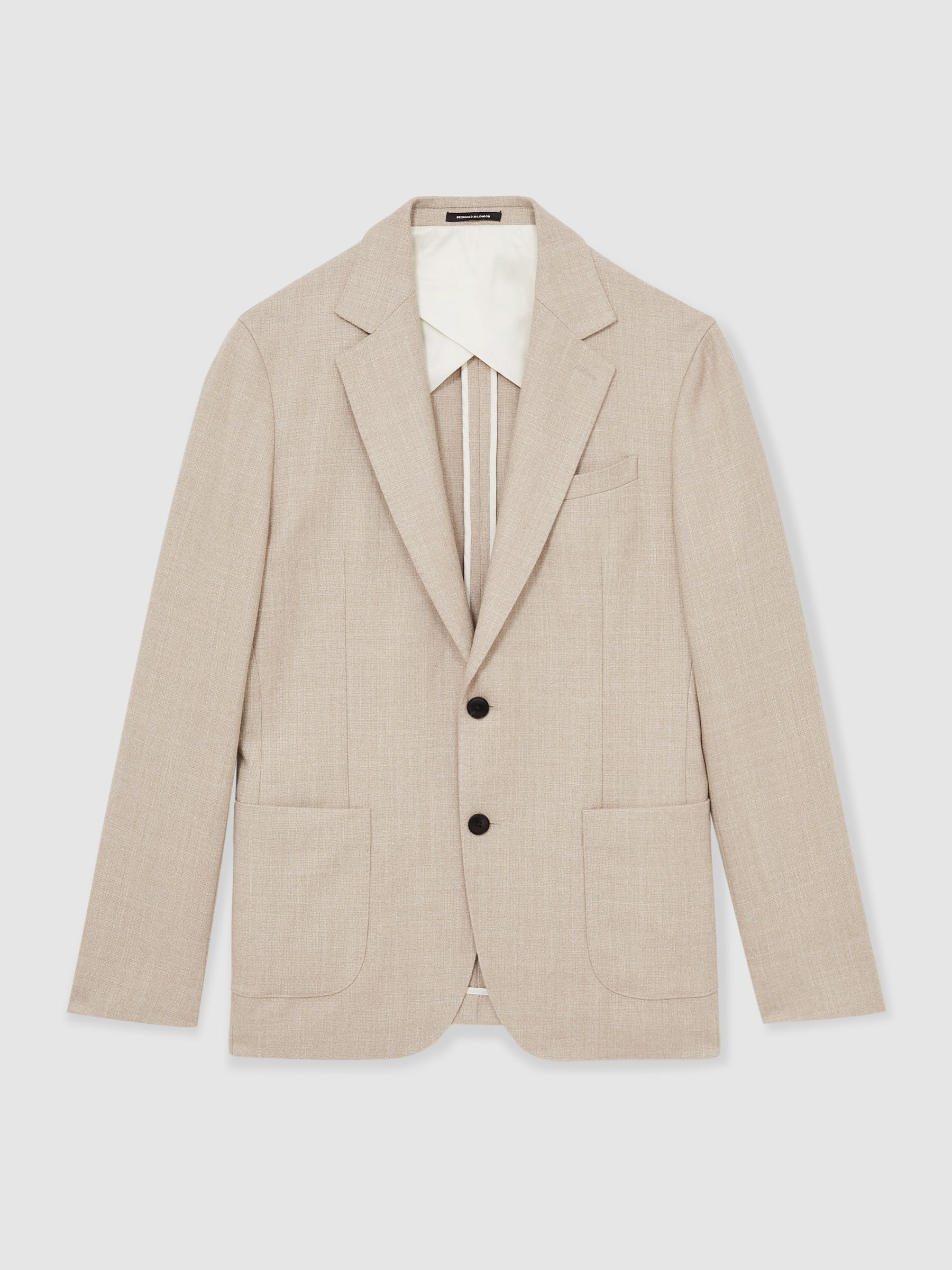 Slim-Fit Single-Breasted Wool-Blend Textured Blazer in Oatmeal