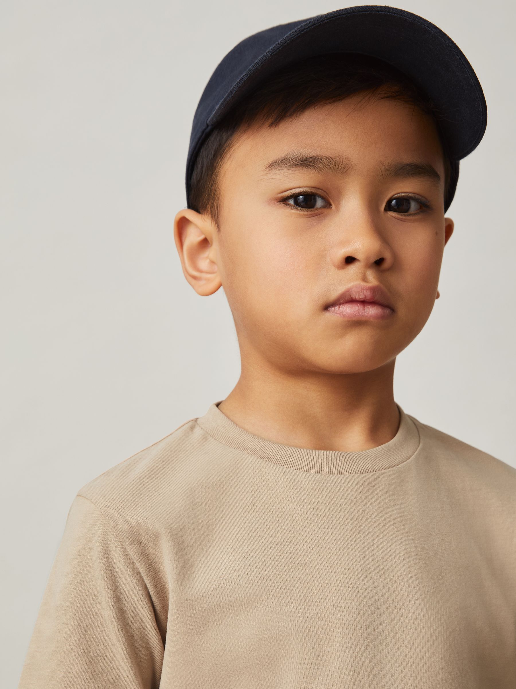 3-9 yrs Cotton Crew-Neck T-Shirt in Stone