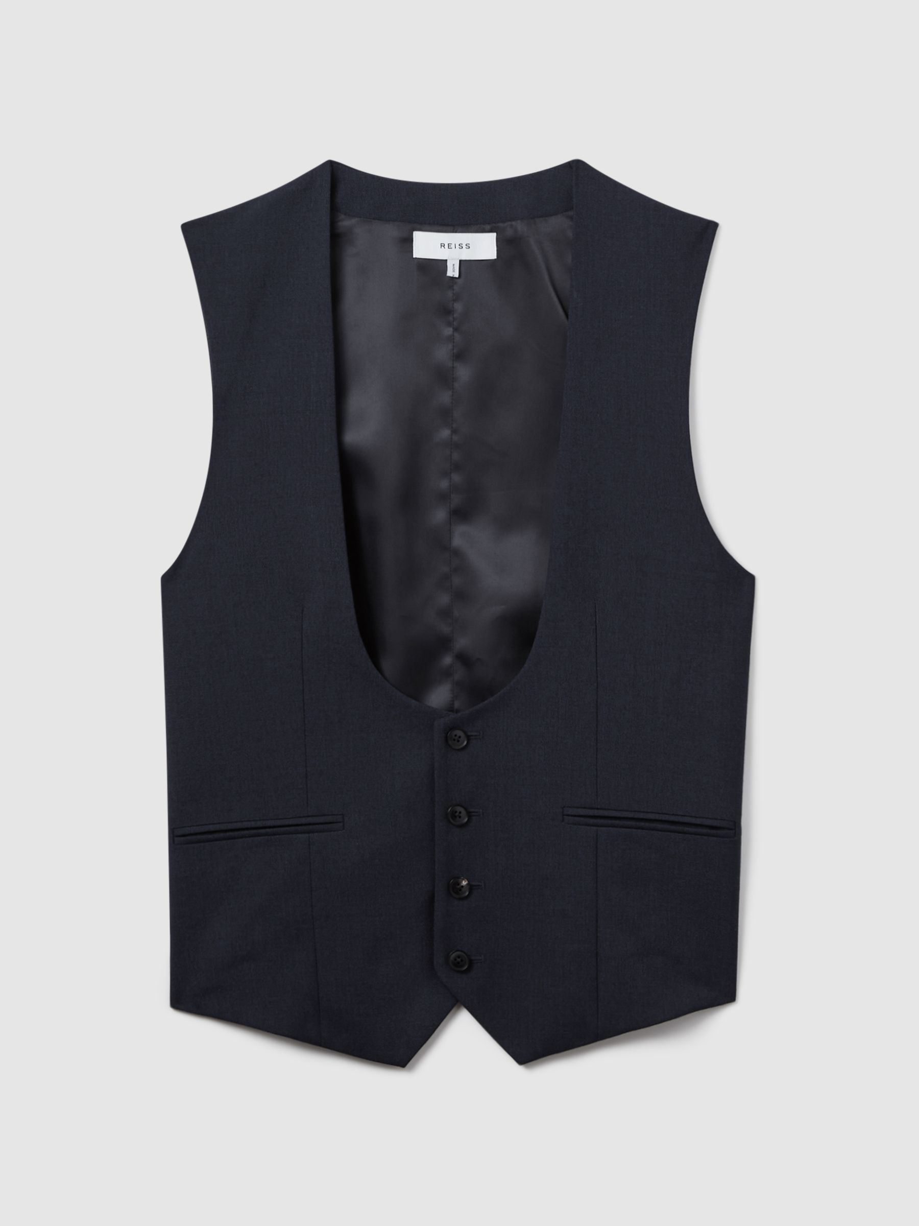 Horse Shoe Slim Fit Wool Waistcoat in Navy