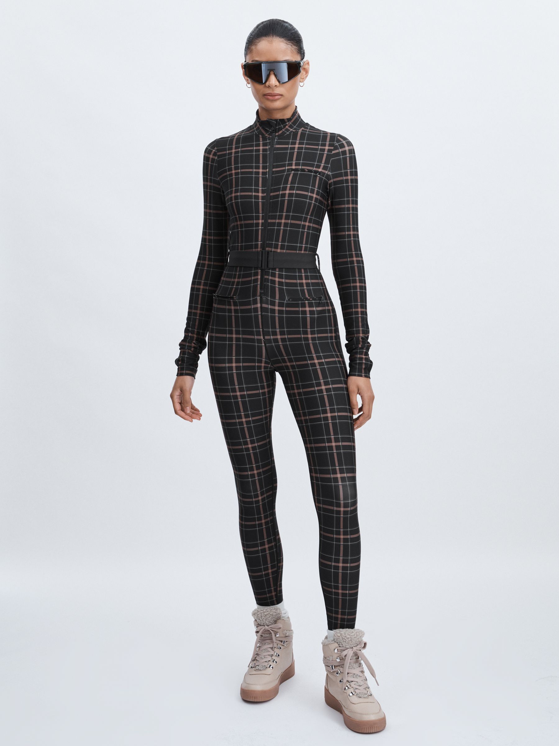 The Upside Belted Check Jumpsuit in Black Check