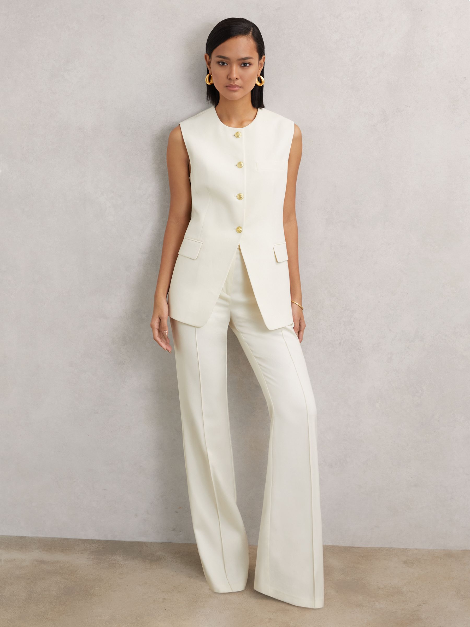 High-Neck Longline Waistcoat in Cream