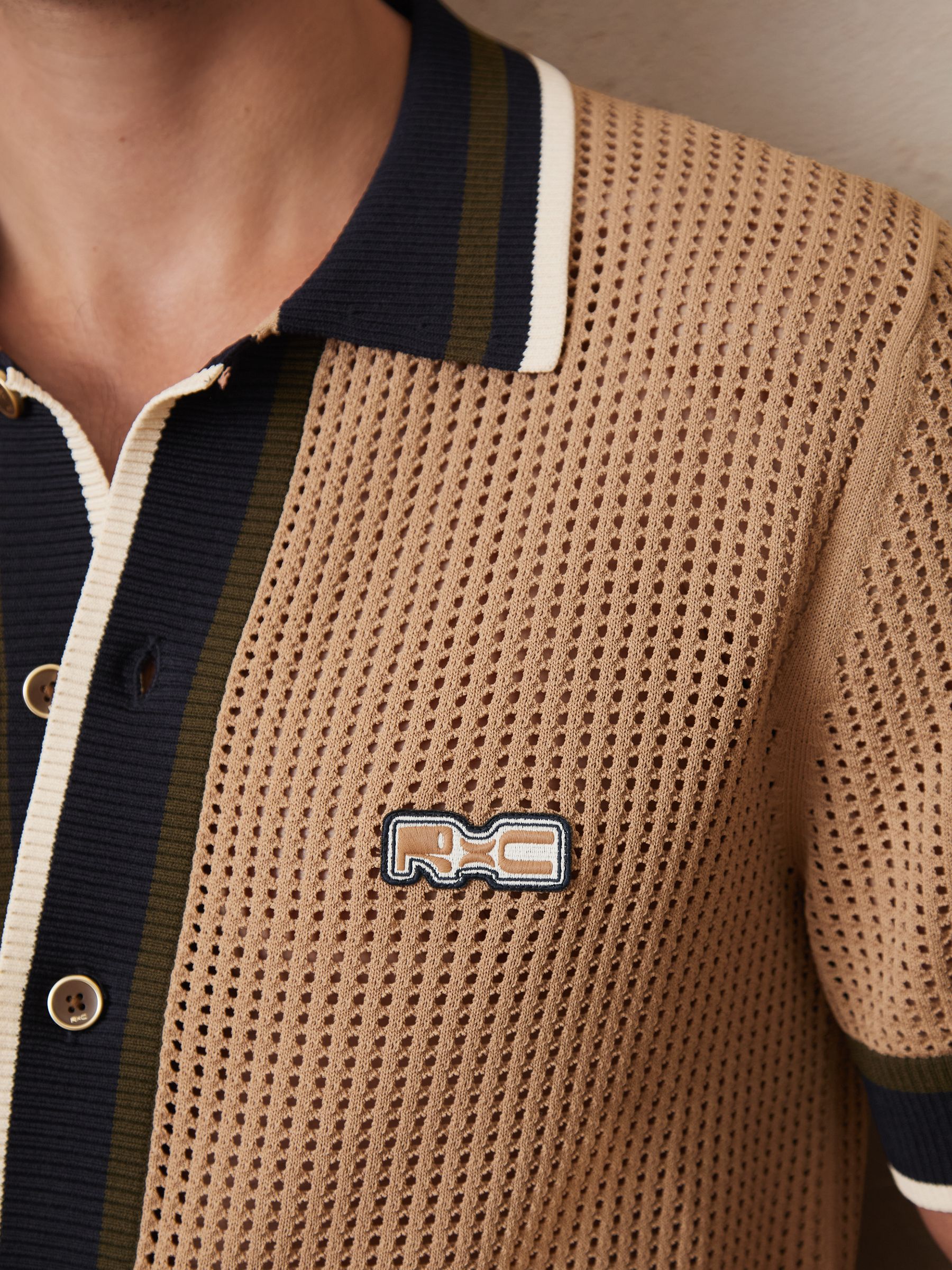 Reiss | Ché Crochet Tipped Shirt in Camel