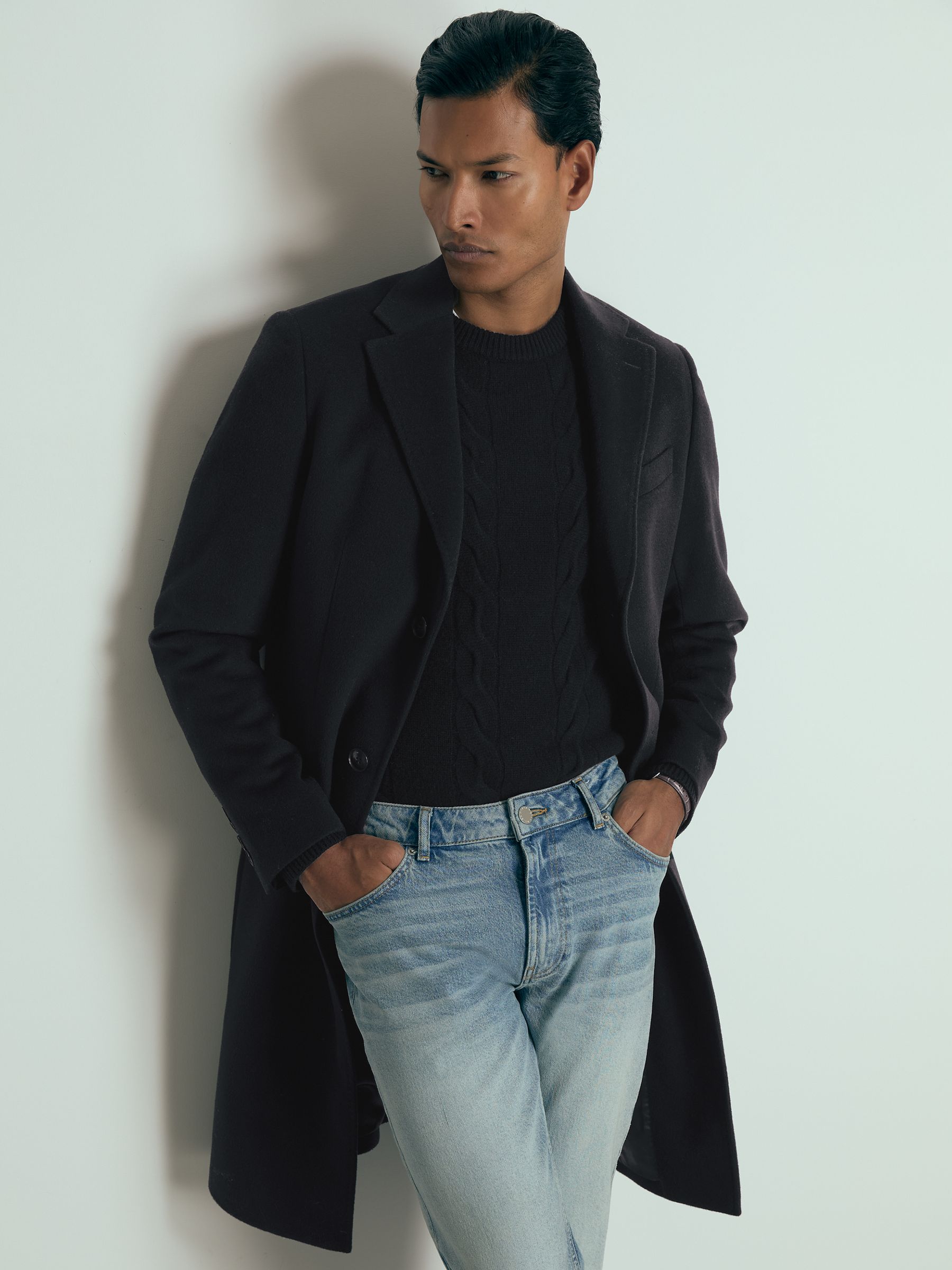Atelier Cashmere Single-Breasted Overcoat in Navy