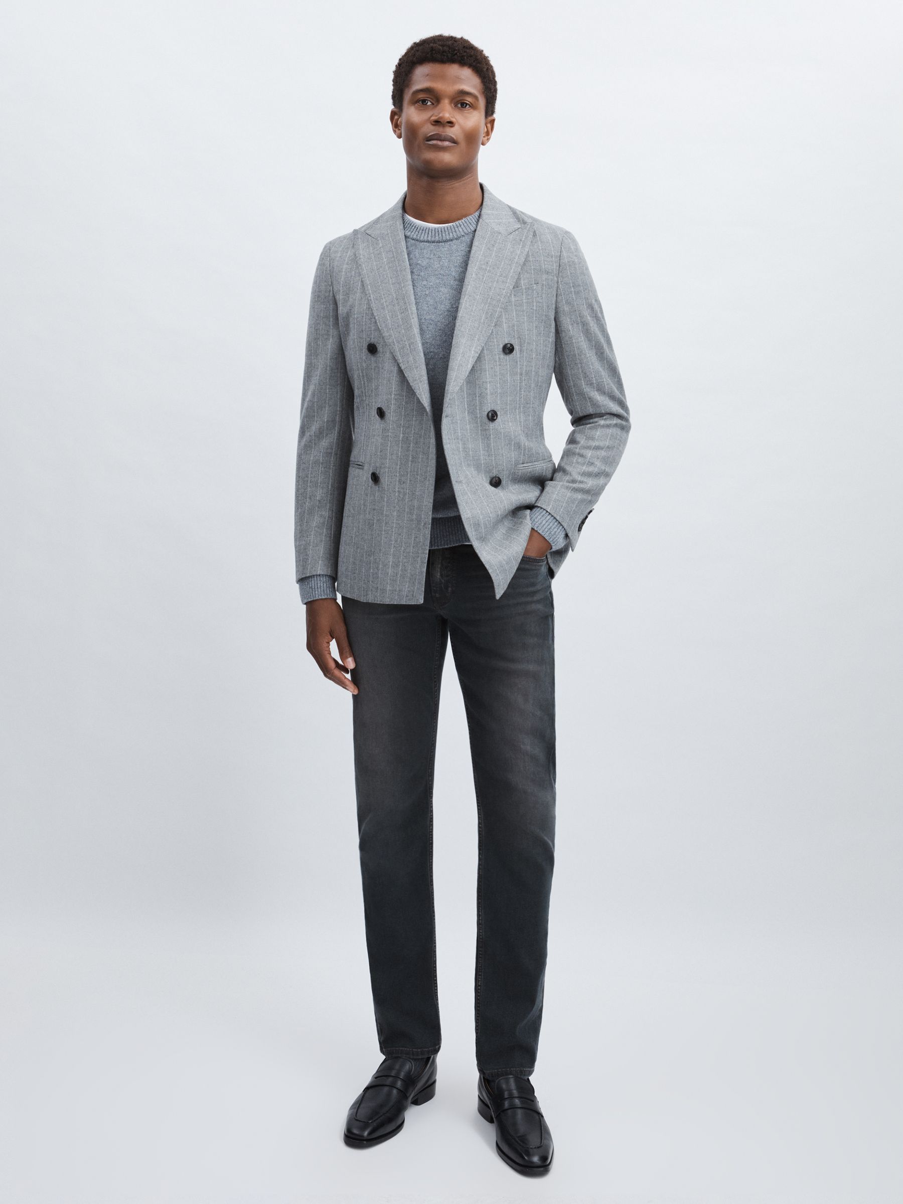 Paige Slim Leg Stretch Jeans in Grey/Navy