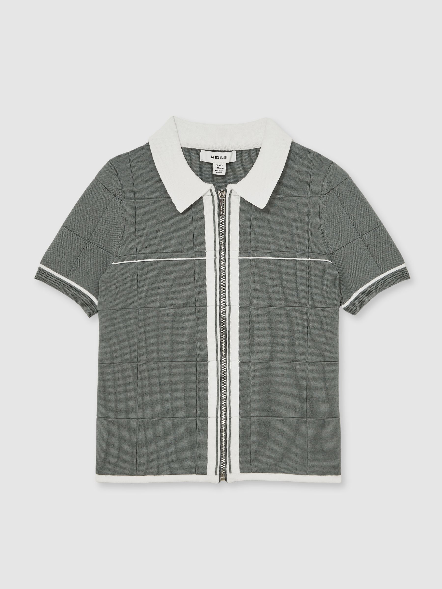 3-9 yrs Tipped Knit Zip-Through Shirt in Dark Sage Green