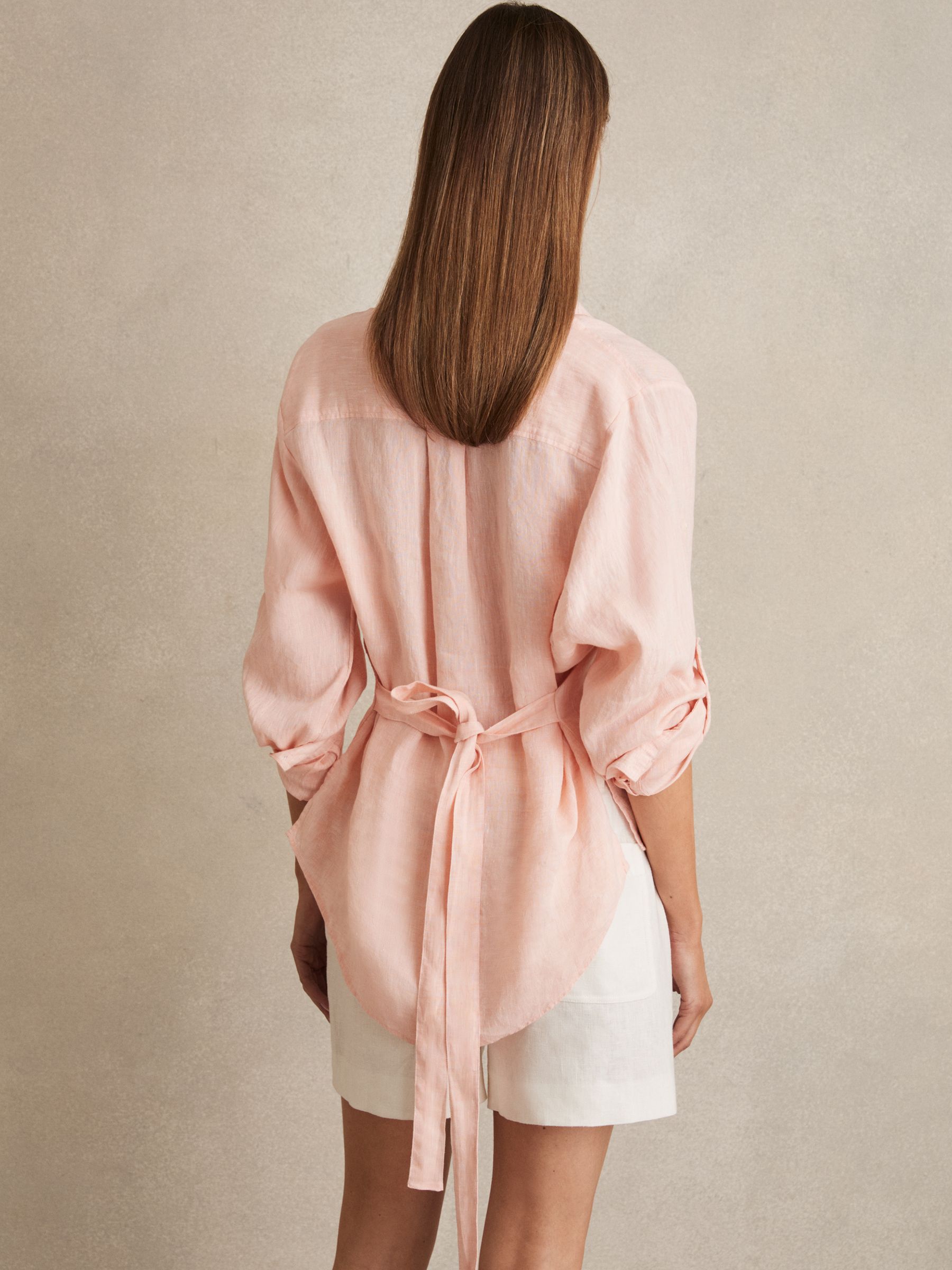 Linen Tie-Back Shirt in Pale Pink