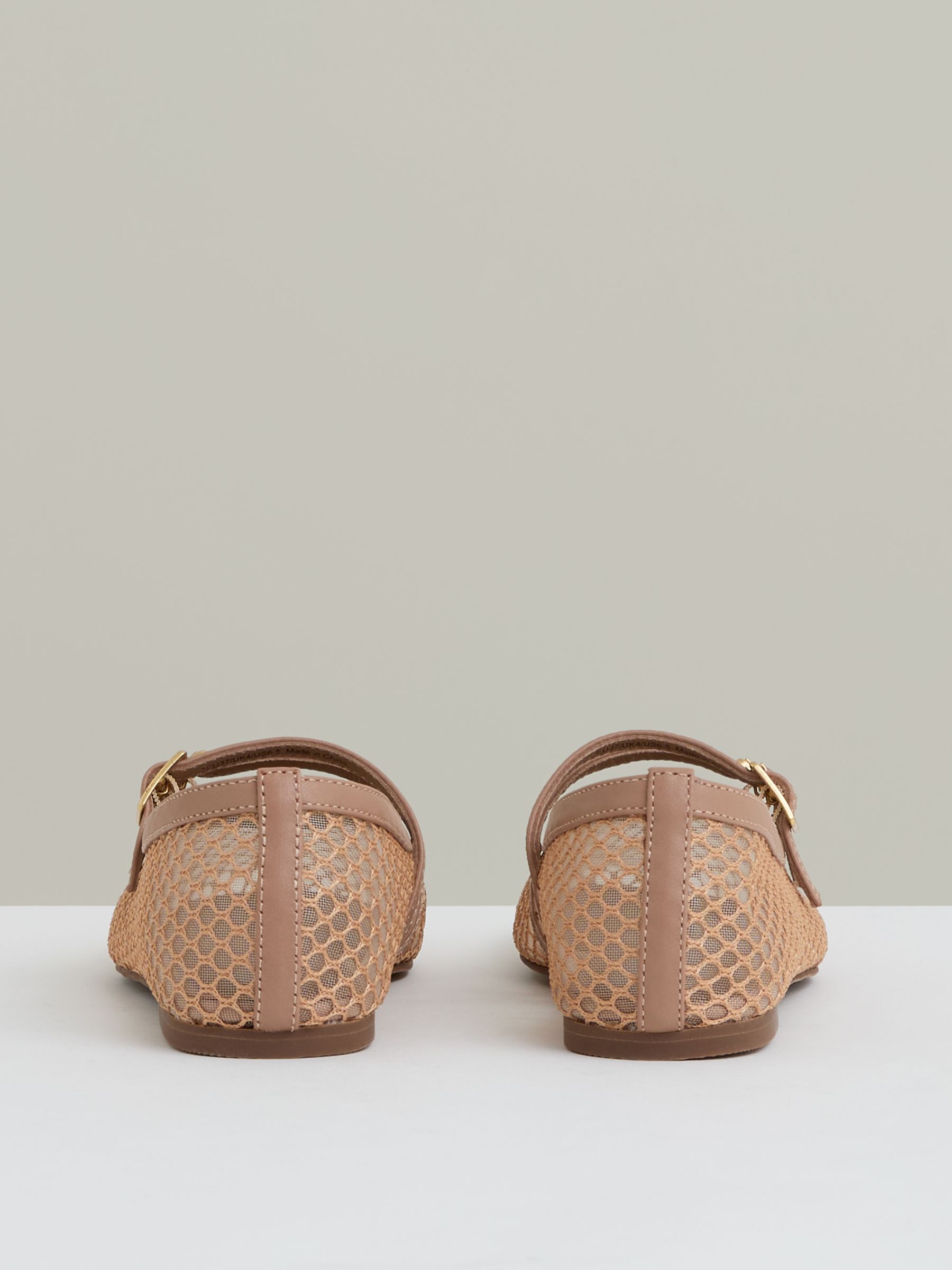 Mesh Double-Strap Ballet Flats in Neutral