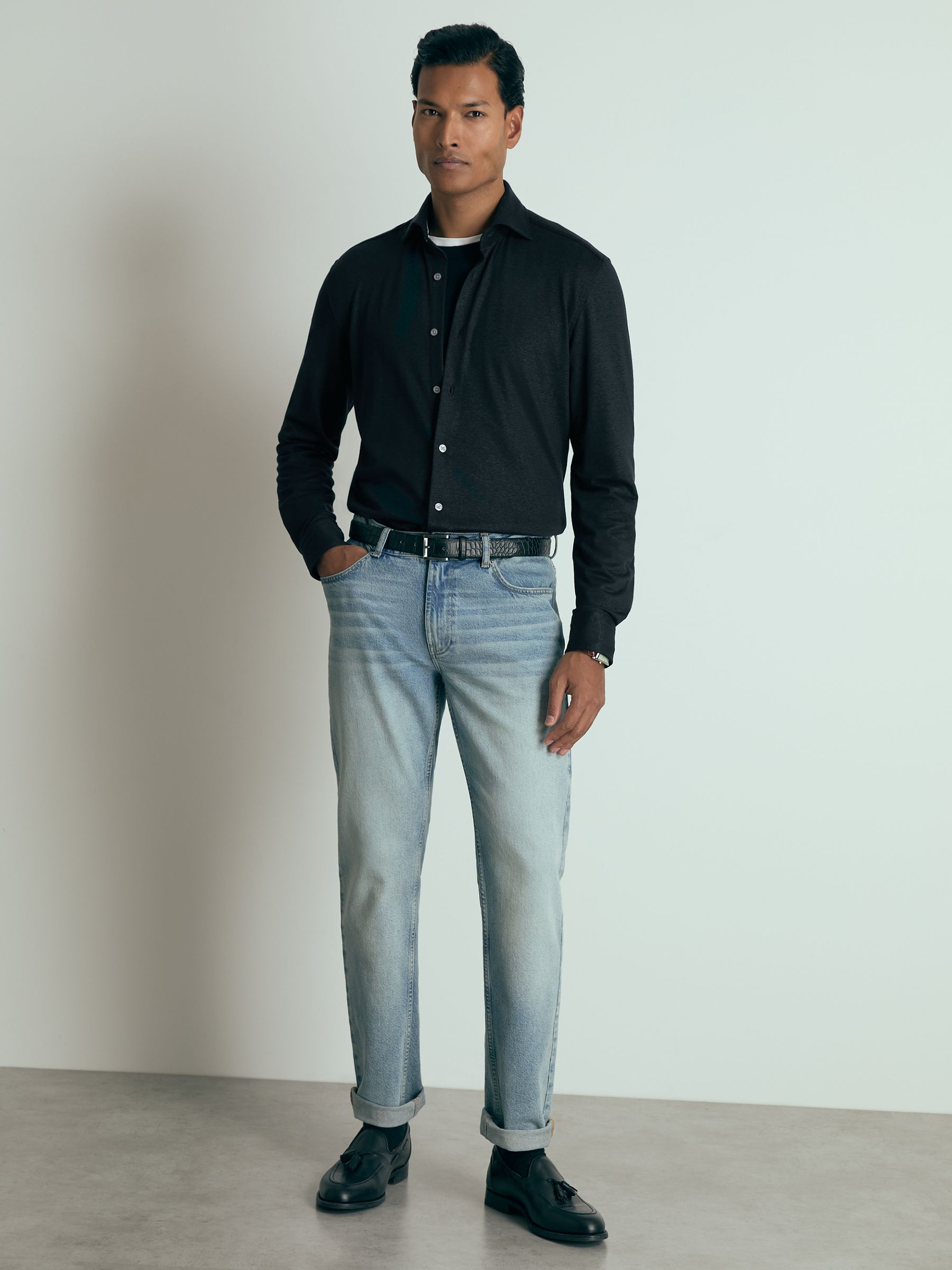 Atelier Linen-Blend-Jersey Shirt in Navy