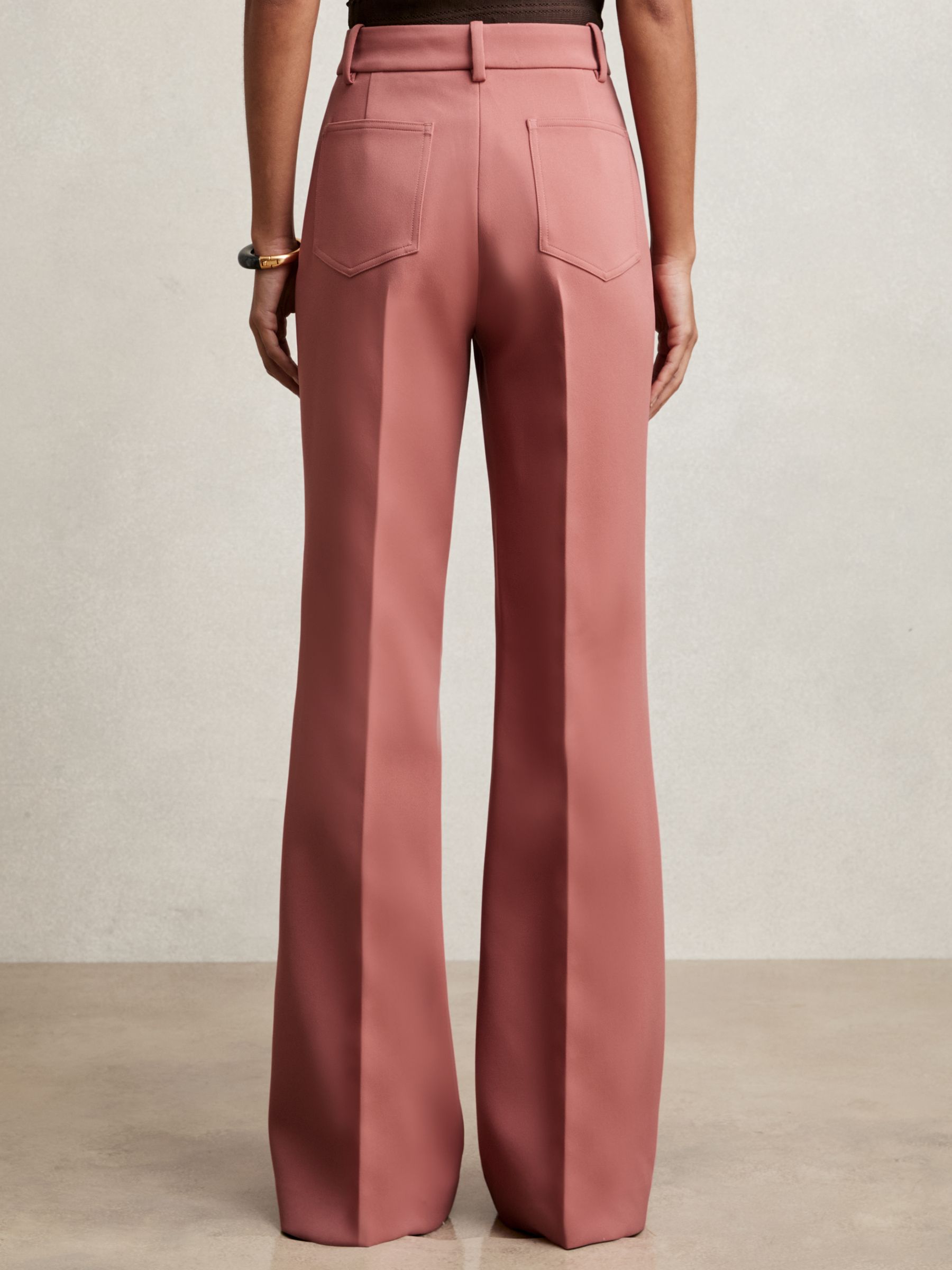 Twill Patch-Pocket Flared Trousers in Pink