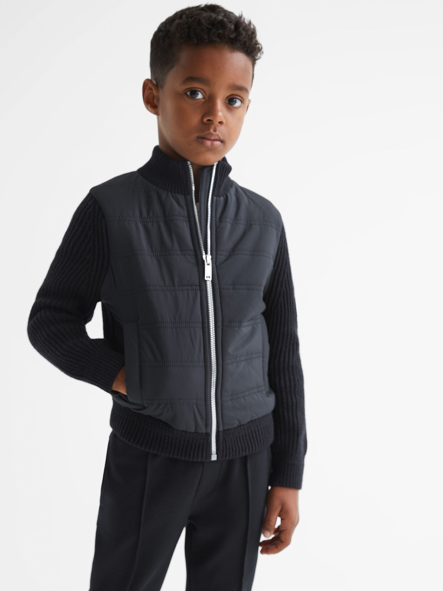 3-9 yrs Hybrid Zip Through Quilted Jacket in Navy
