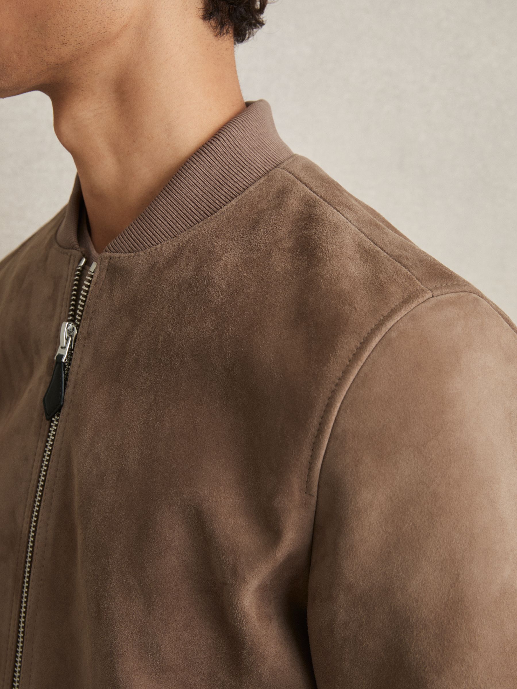 Suede Zip-Through Bomber Jacket in Mink