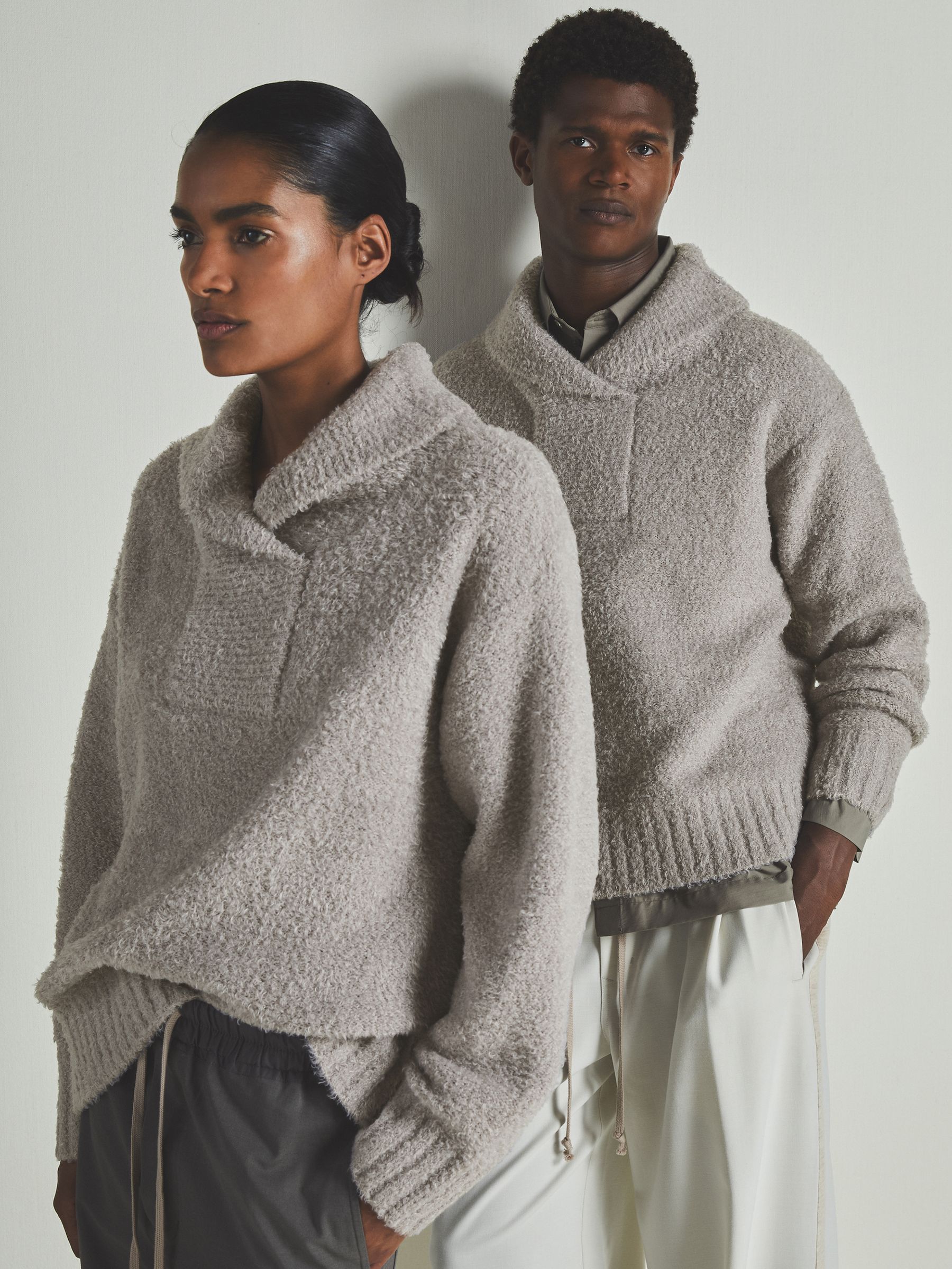 Reiss | Les 100 Ciels Bouclé Jumper with Wool in Grey