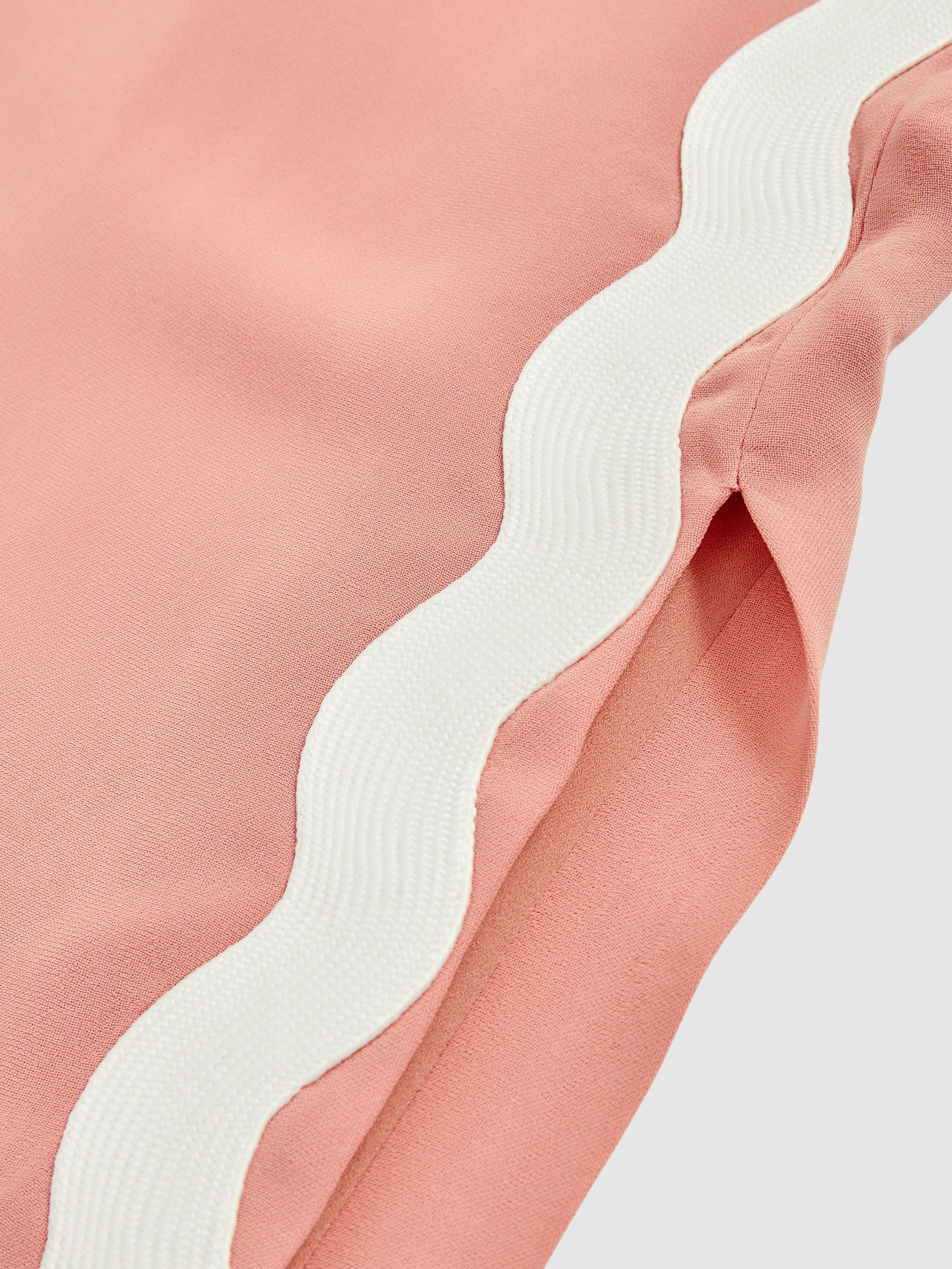 Wave-Trim Crepe Midi Dress in Pink