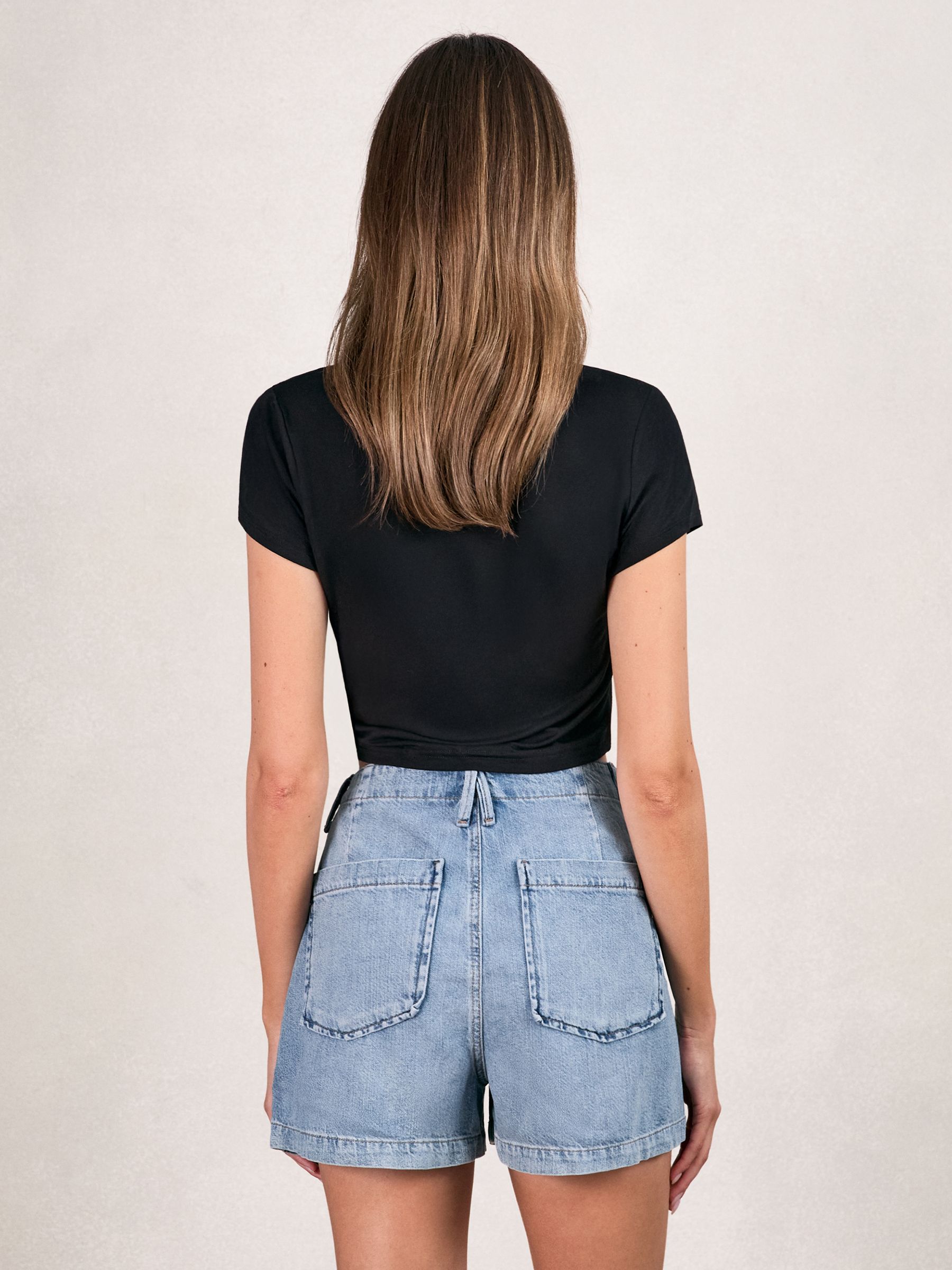 Good American Denim Shorts With Linen in Indigo Blue