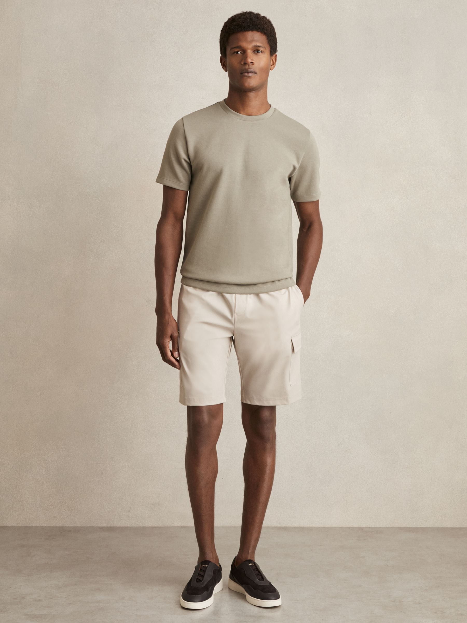 Drawstring Technical Cargo Shorts in Stone