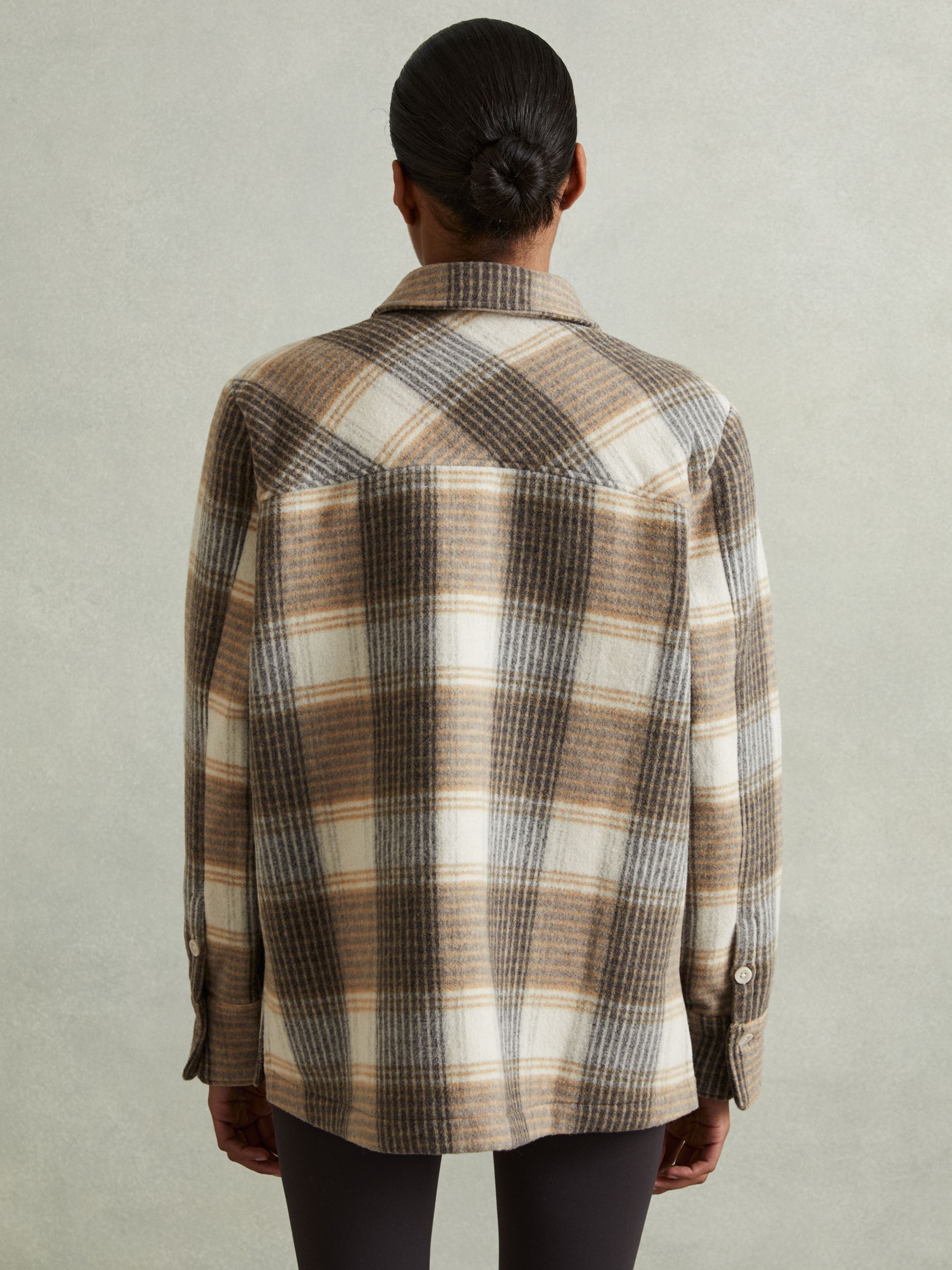 Phoebe Neutral Wool Blend Checked Shacket