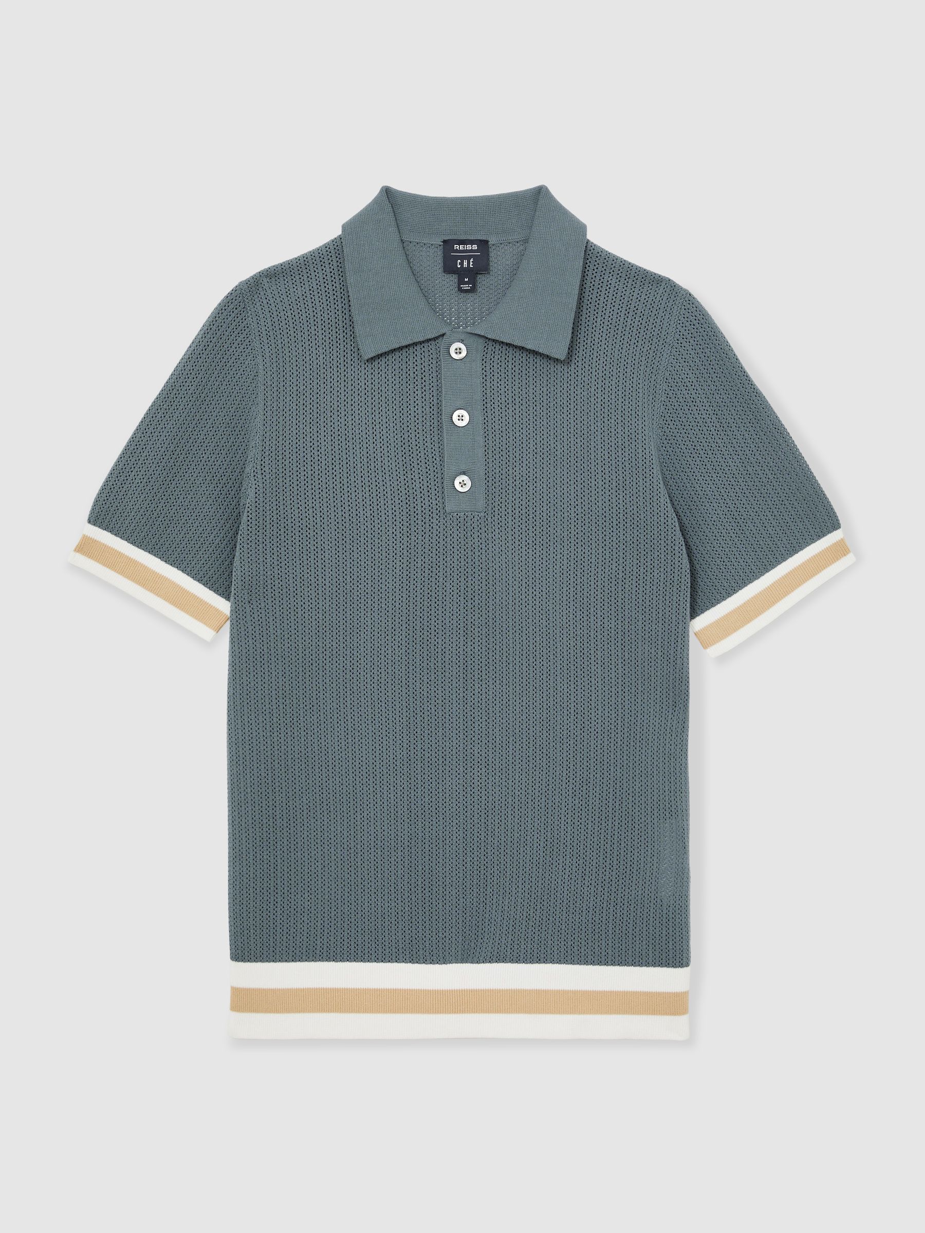 Reiss | Ché Cotton Knit Polo Shirt in Airforce Blue