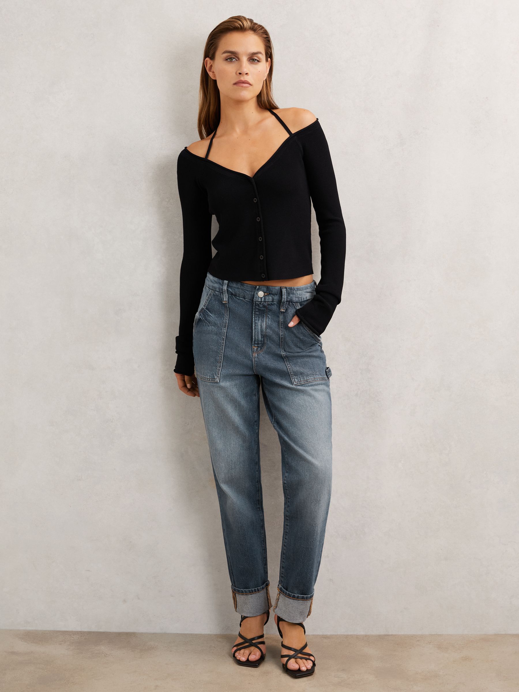 Good American Cuffed Straight-Leg Jeans in Indigo