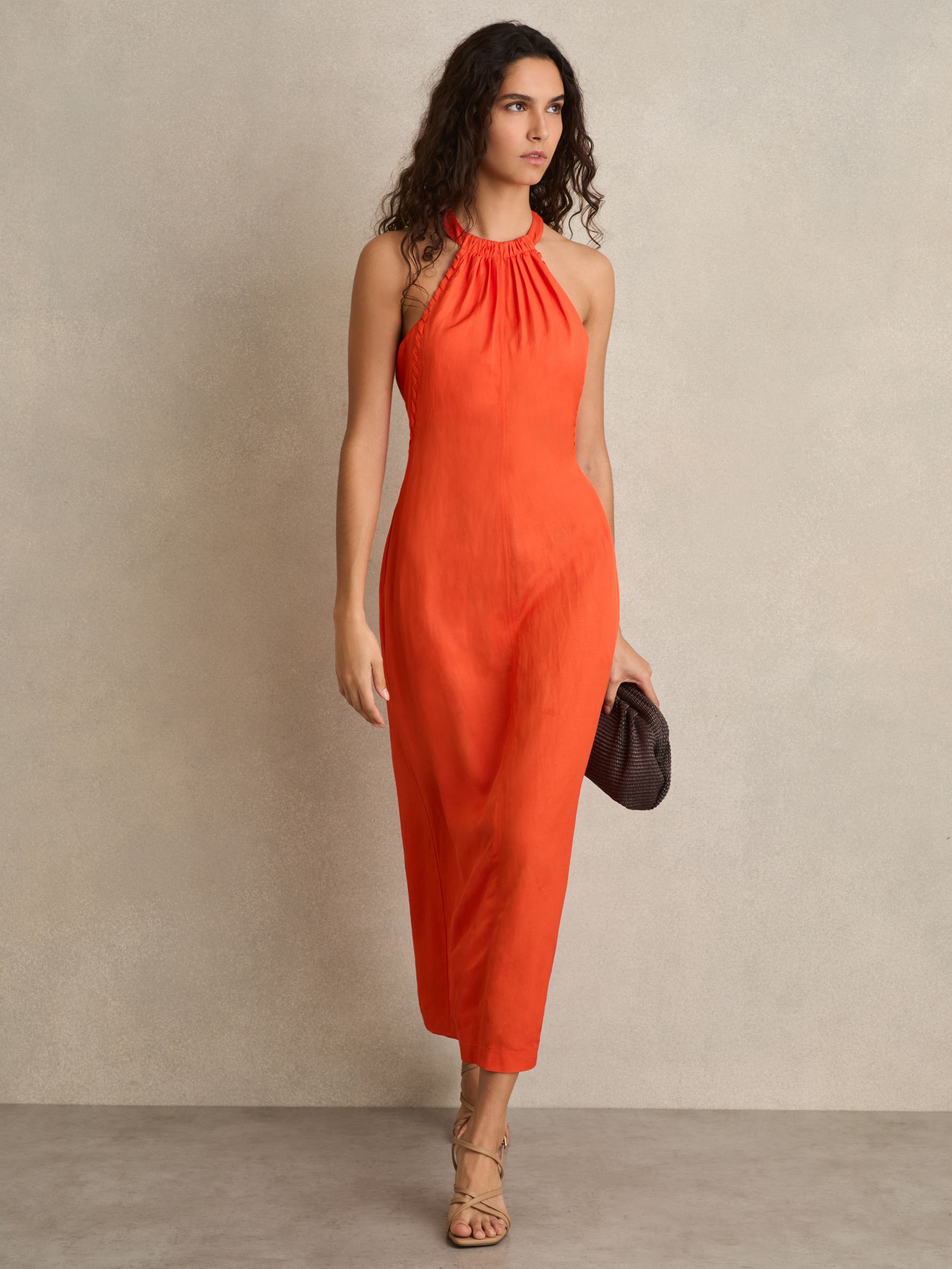 Petite Whipstitch Halterneck Midi Dress in Red