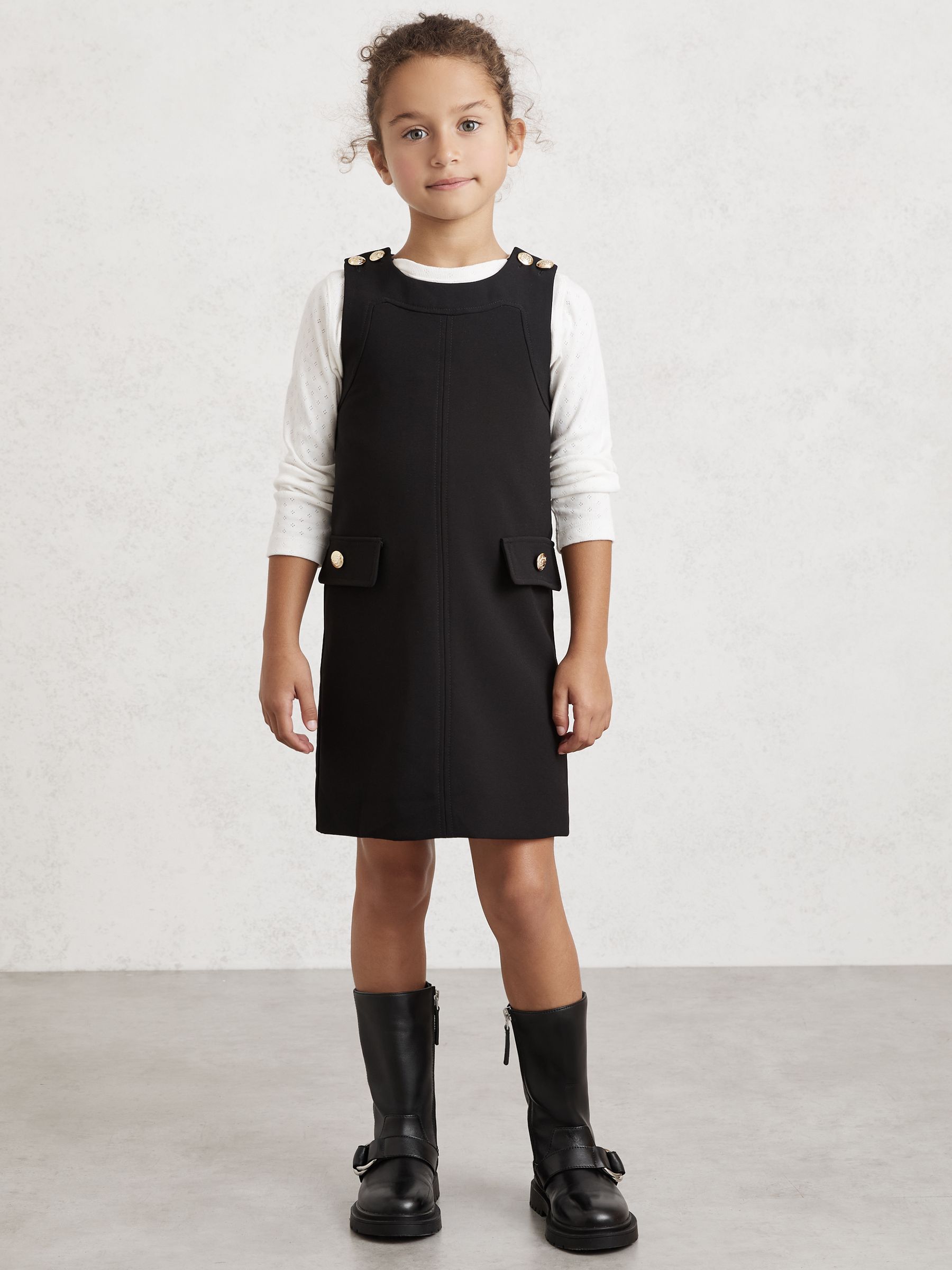 3-9 yrs Button-Detail Sleeveless Shift Dress in Black