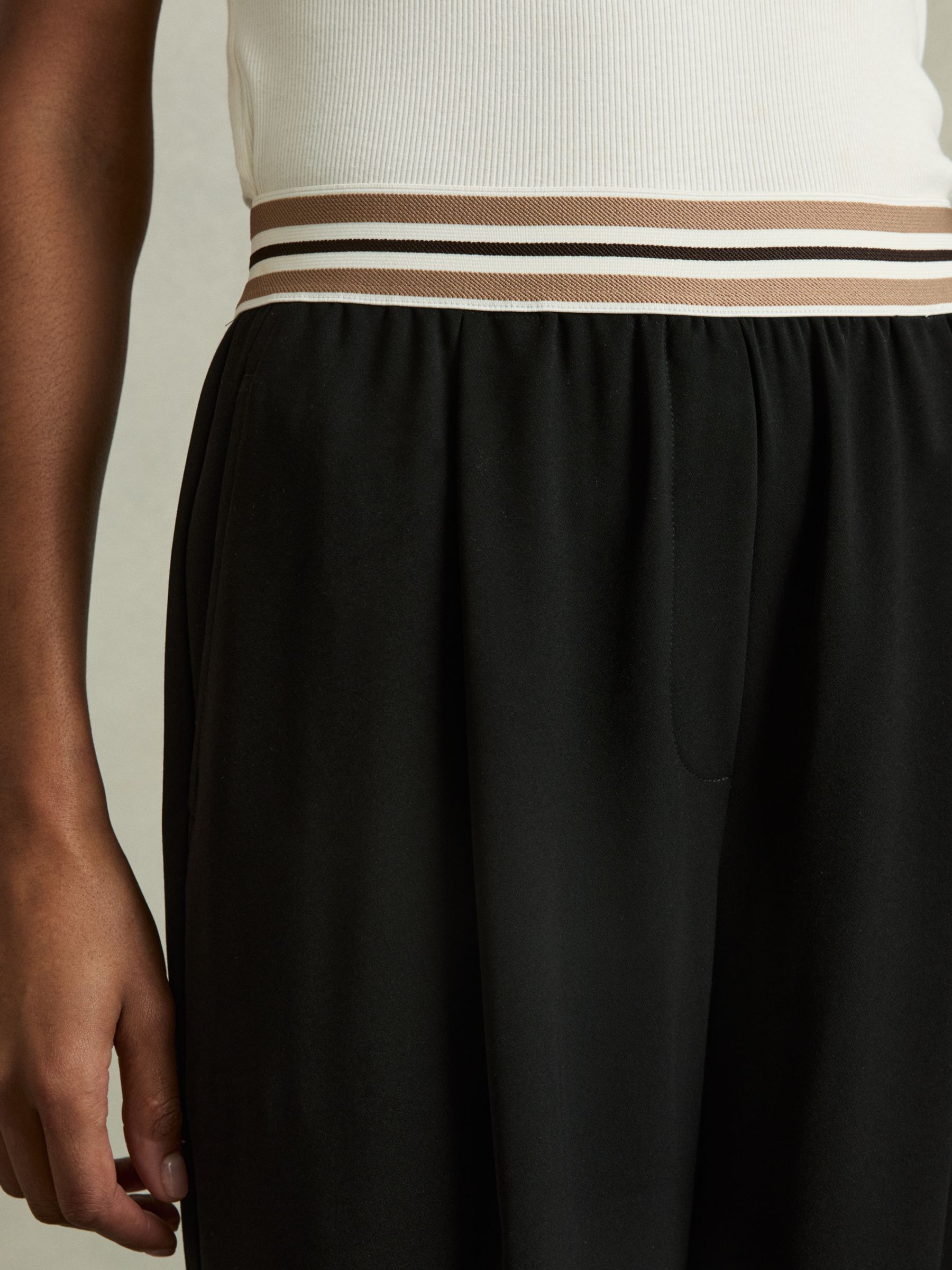 Petite Stripe-Waistband Wide-Leg Trousers in Black