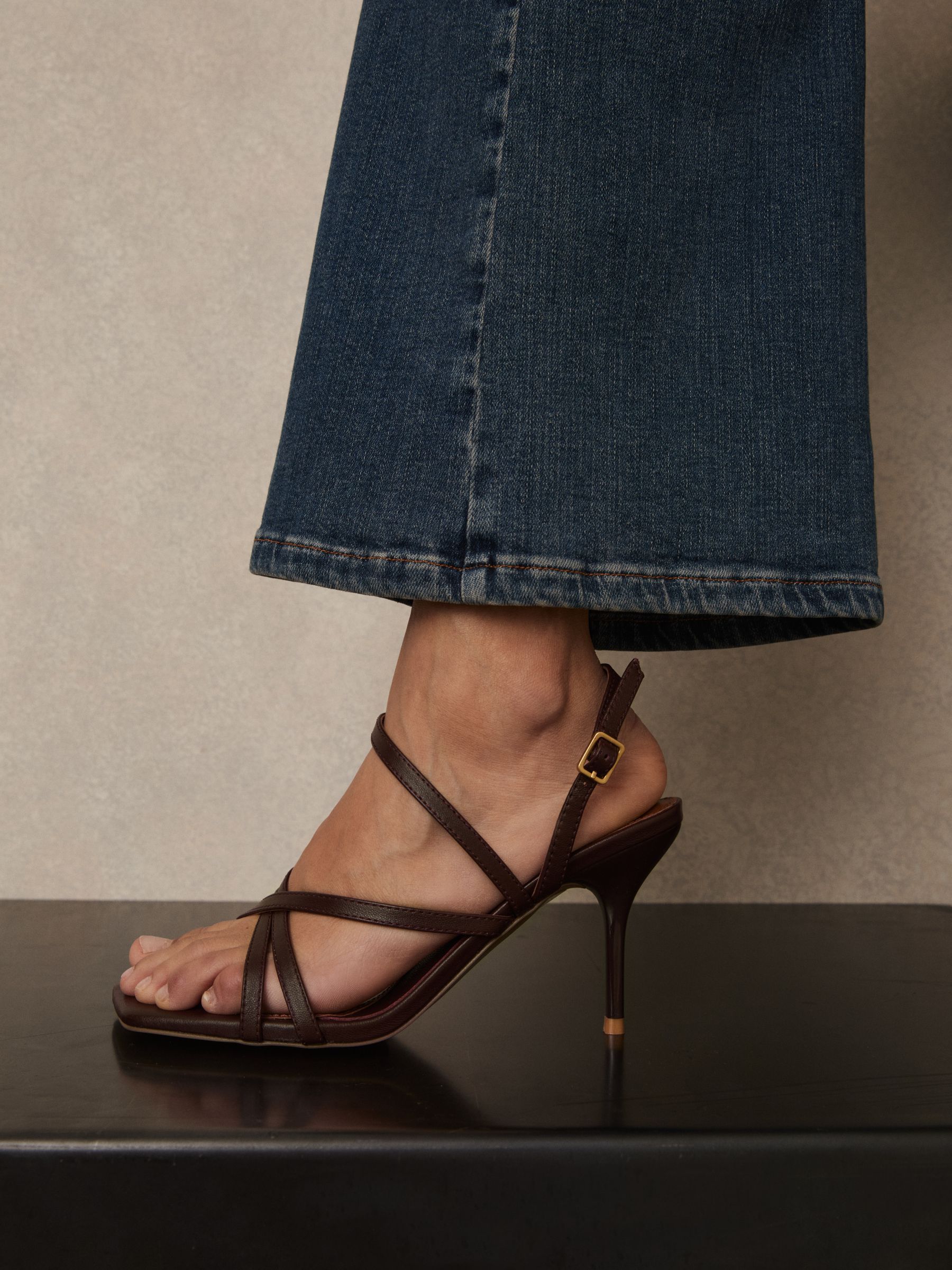 Leather Strappy Stiletto Sandals in Oxblood