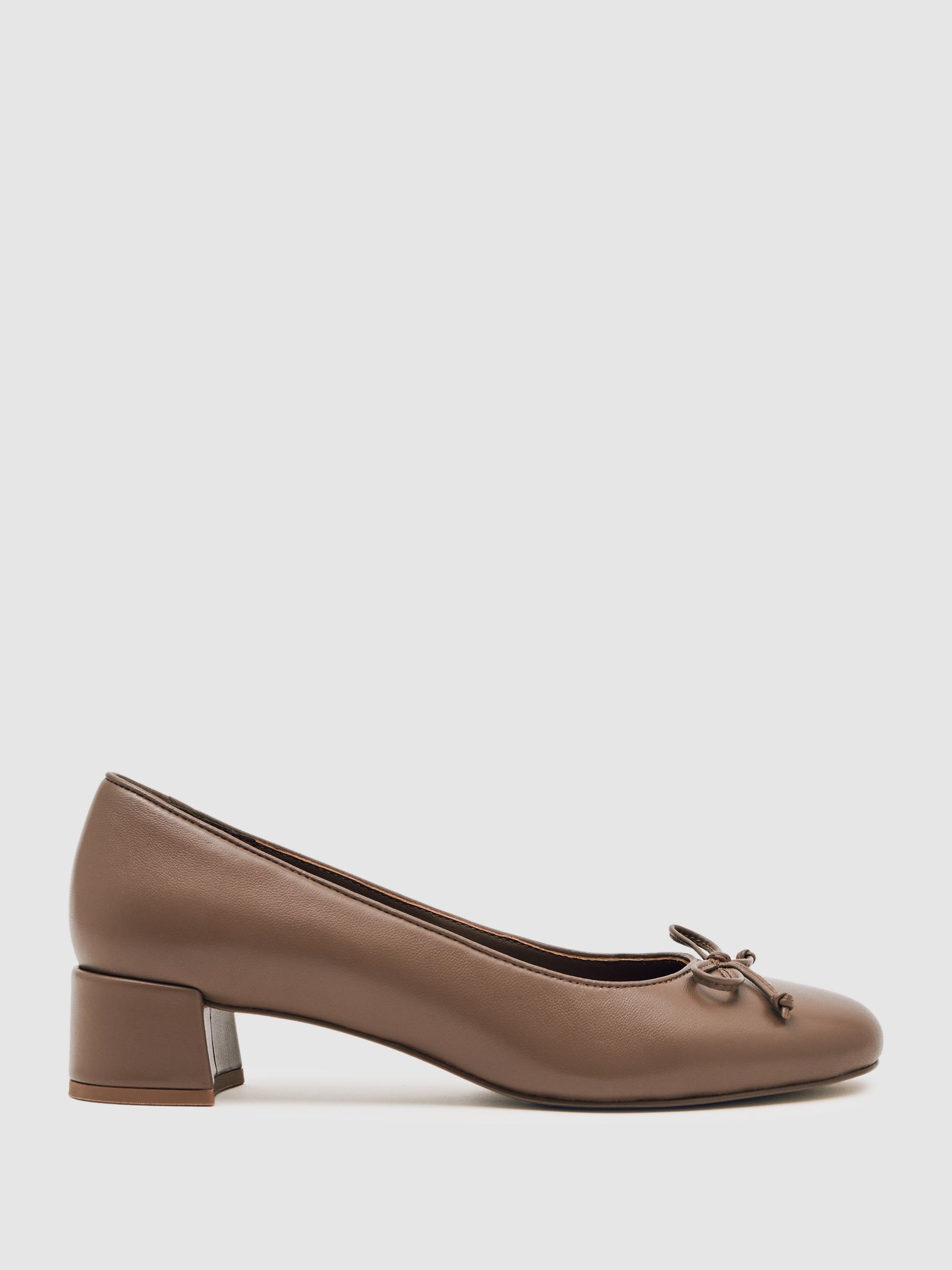 Leather Block Heel Ballerina Shoes in Neutral