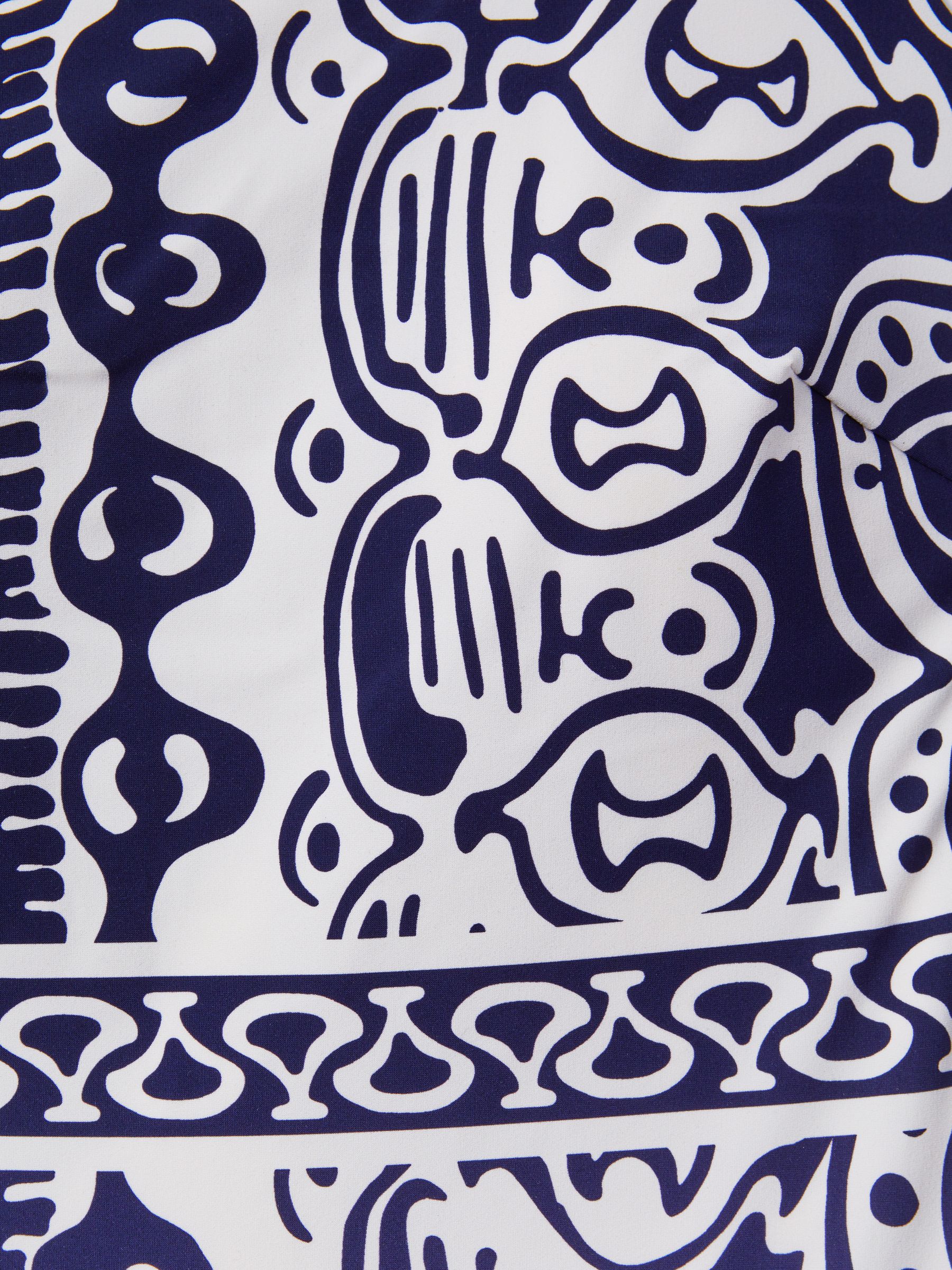 Printed One-Shoulder Swimsuit in Navy/White