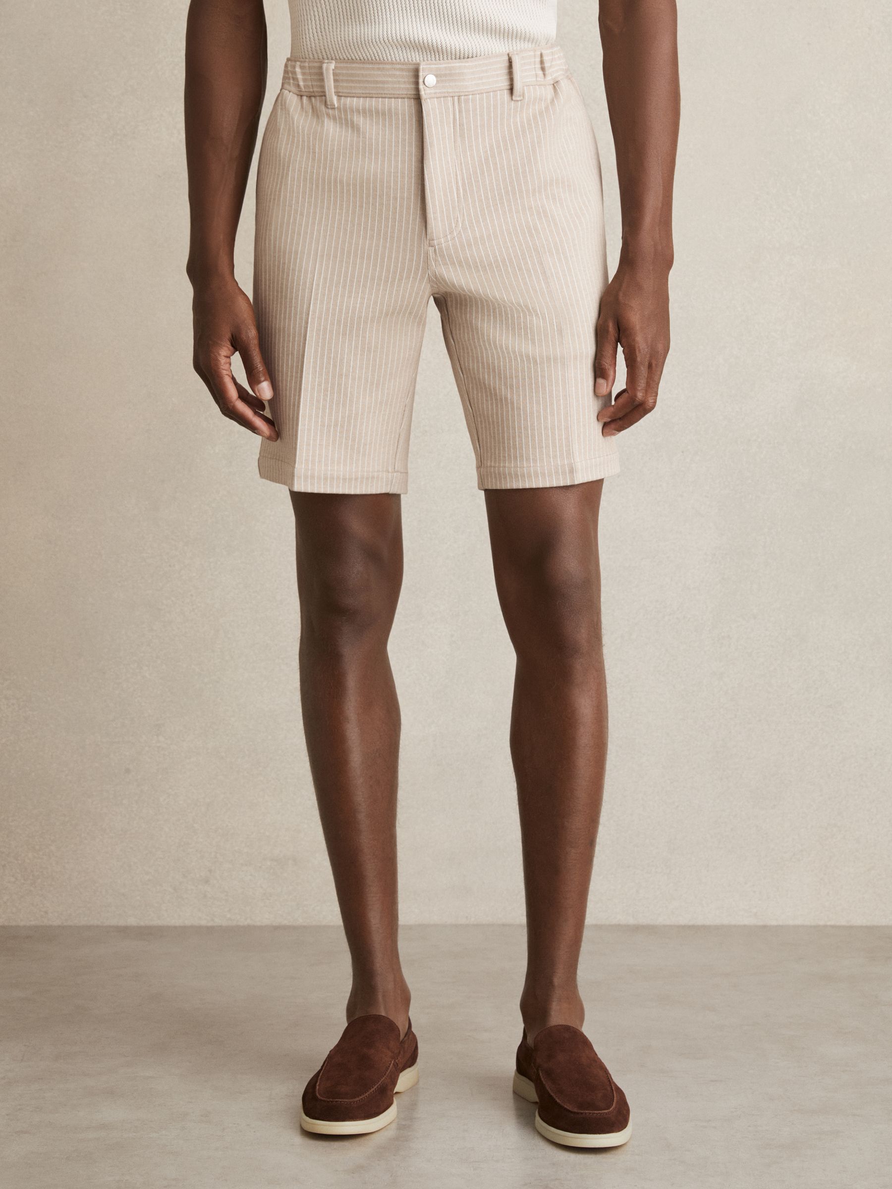 Jersey Pinstripe Shorts in Oatmeal/White