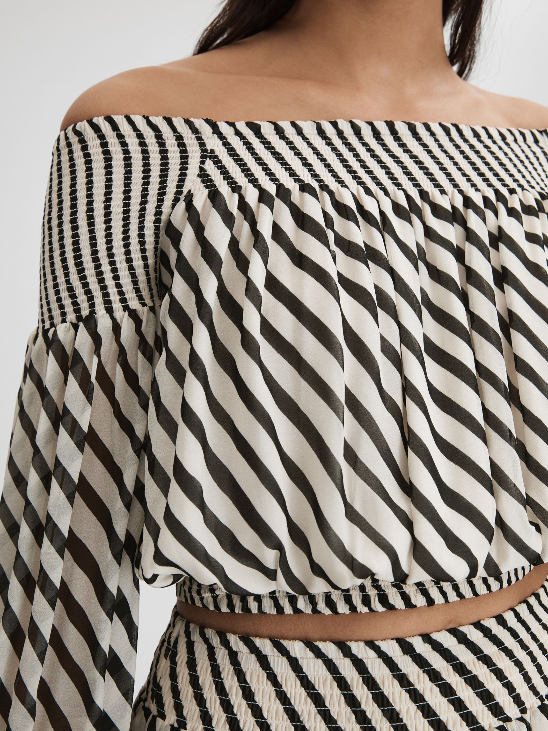 Striped Bardot Cropped Top in Black/Cream