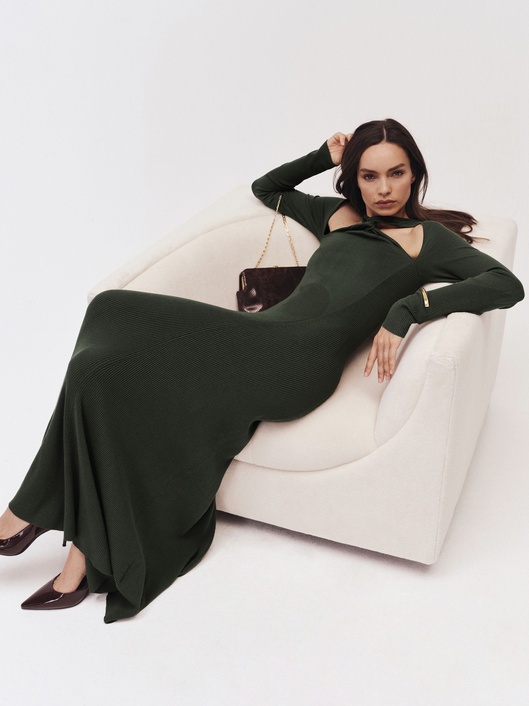 Cut-Out Knitted Maxi Dress in Dark Green
