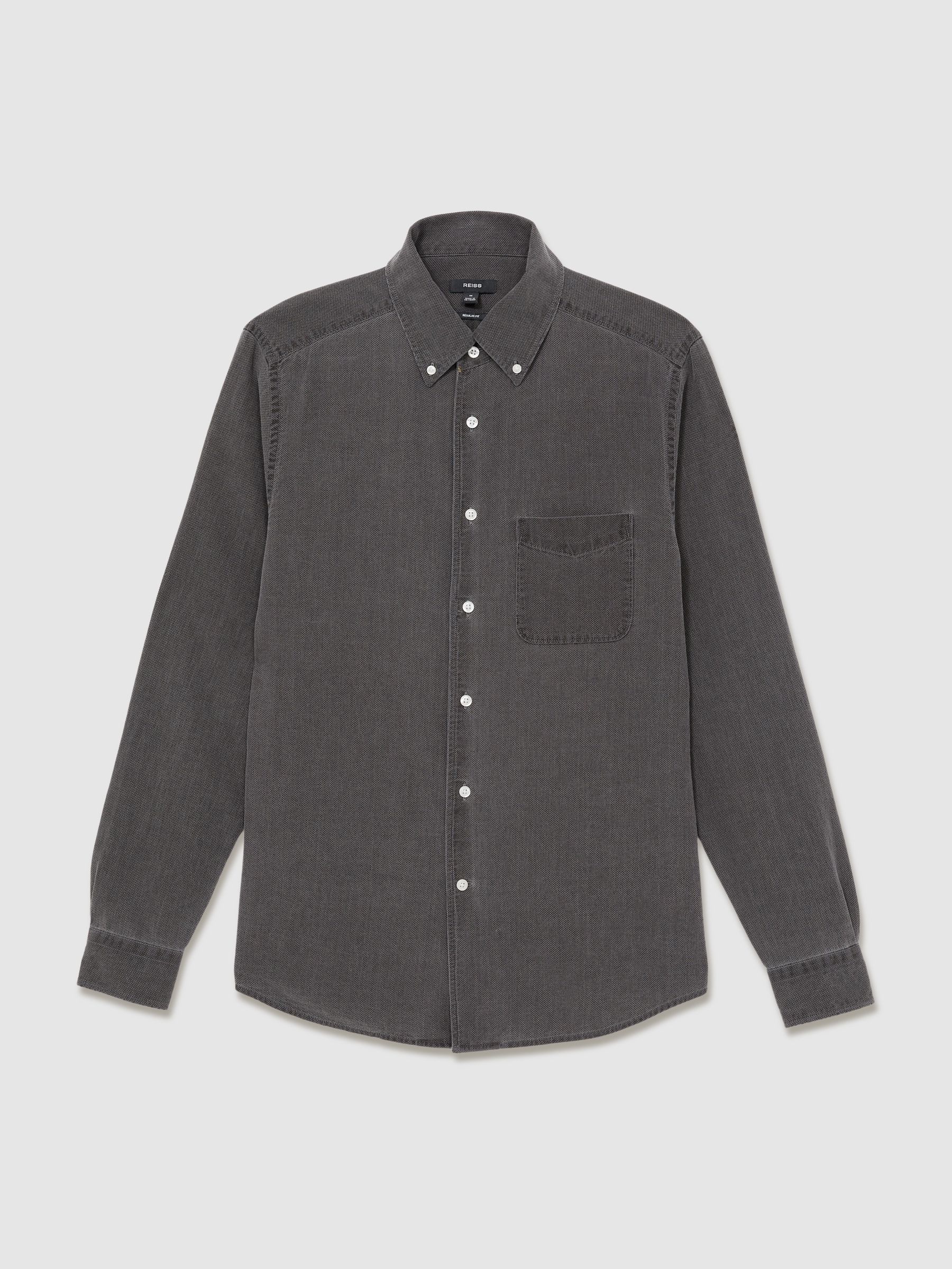 Denim Piqué Button-Through Shirt in Washed Black