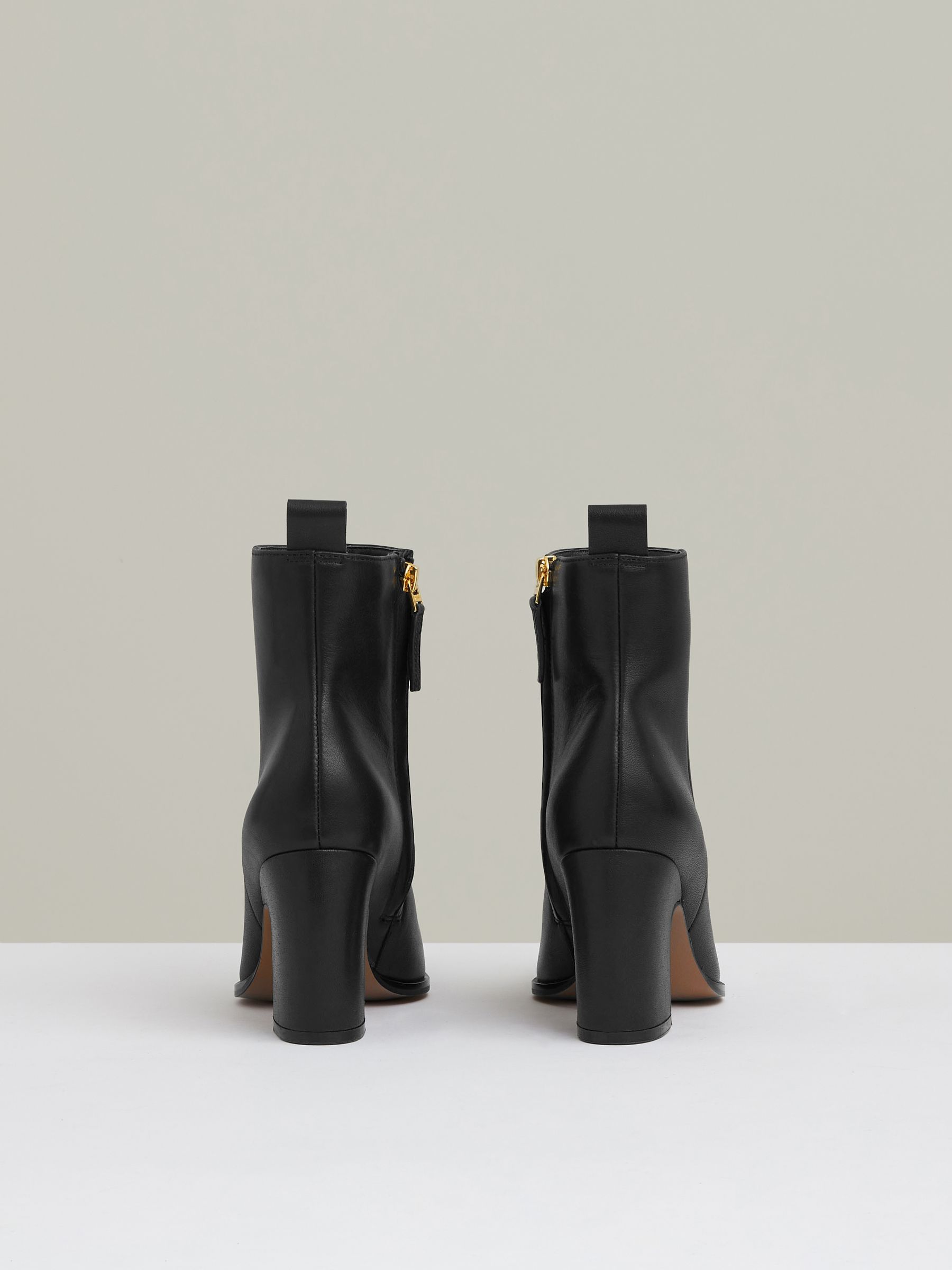 Leather Blocked Heel Ankle Boots in Black