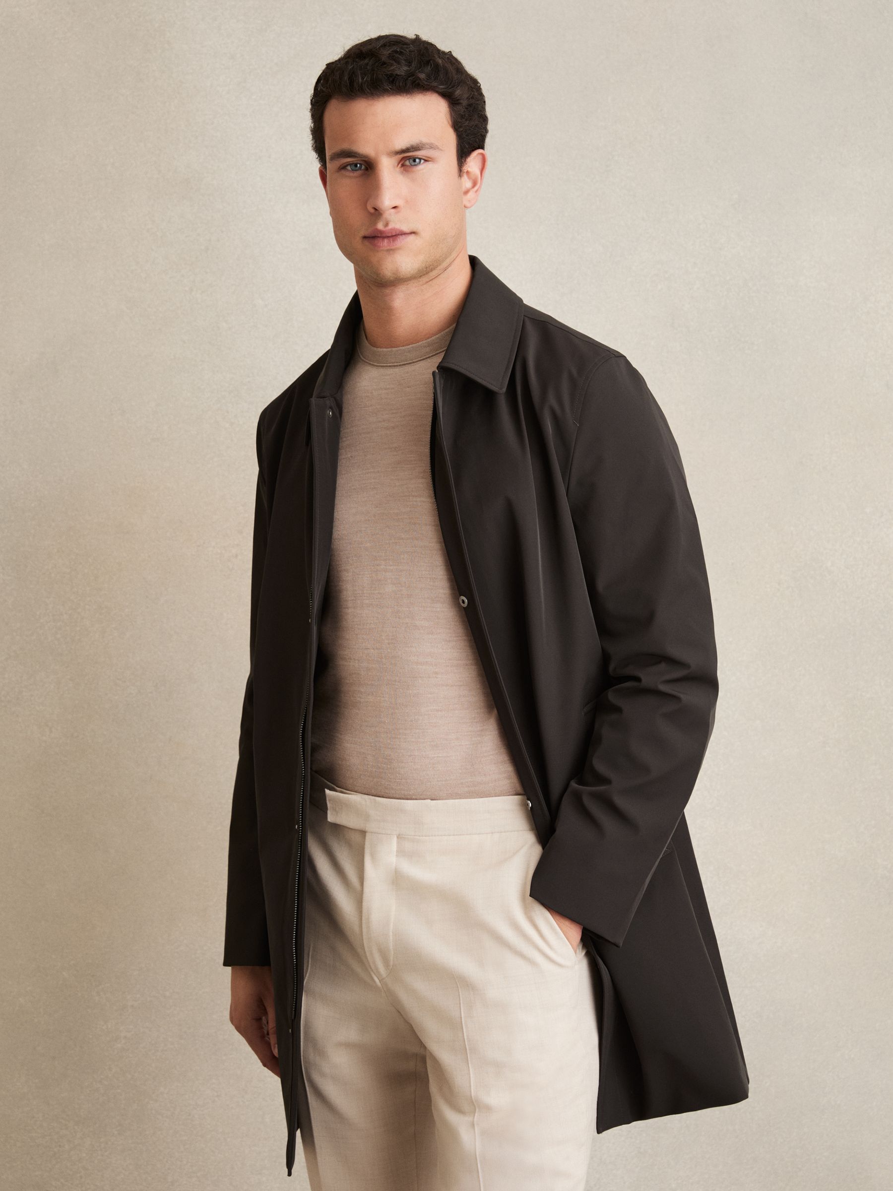 Hybrid Removable Funnel Neck Overcoat in Brown